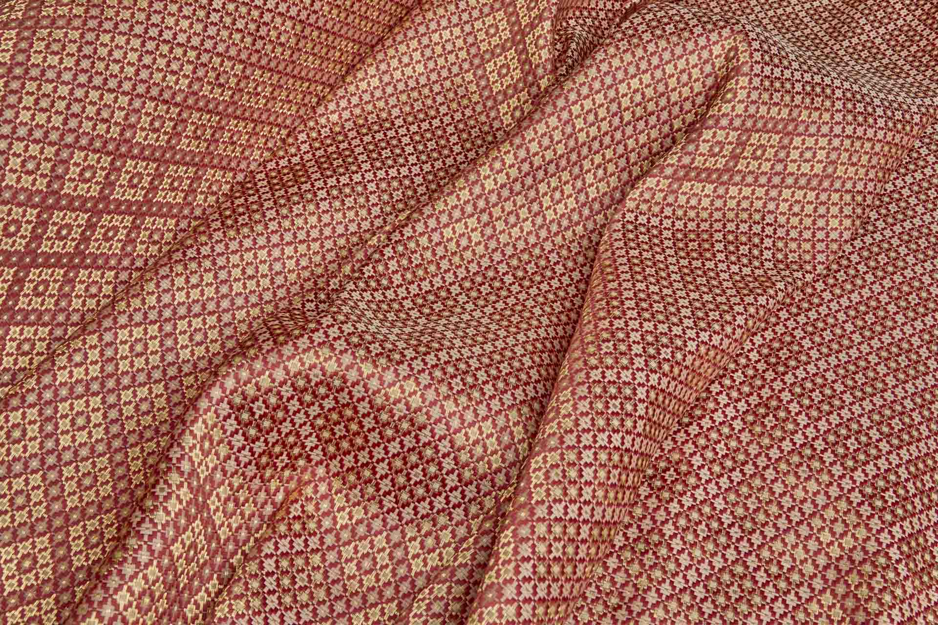 Geometric Banaras Brocade - Red, Beige & Gold Metallic fabric