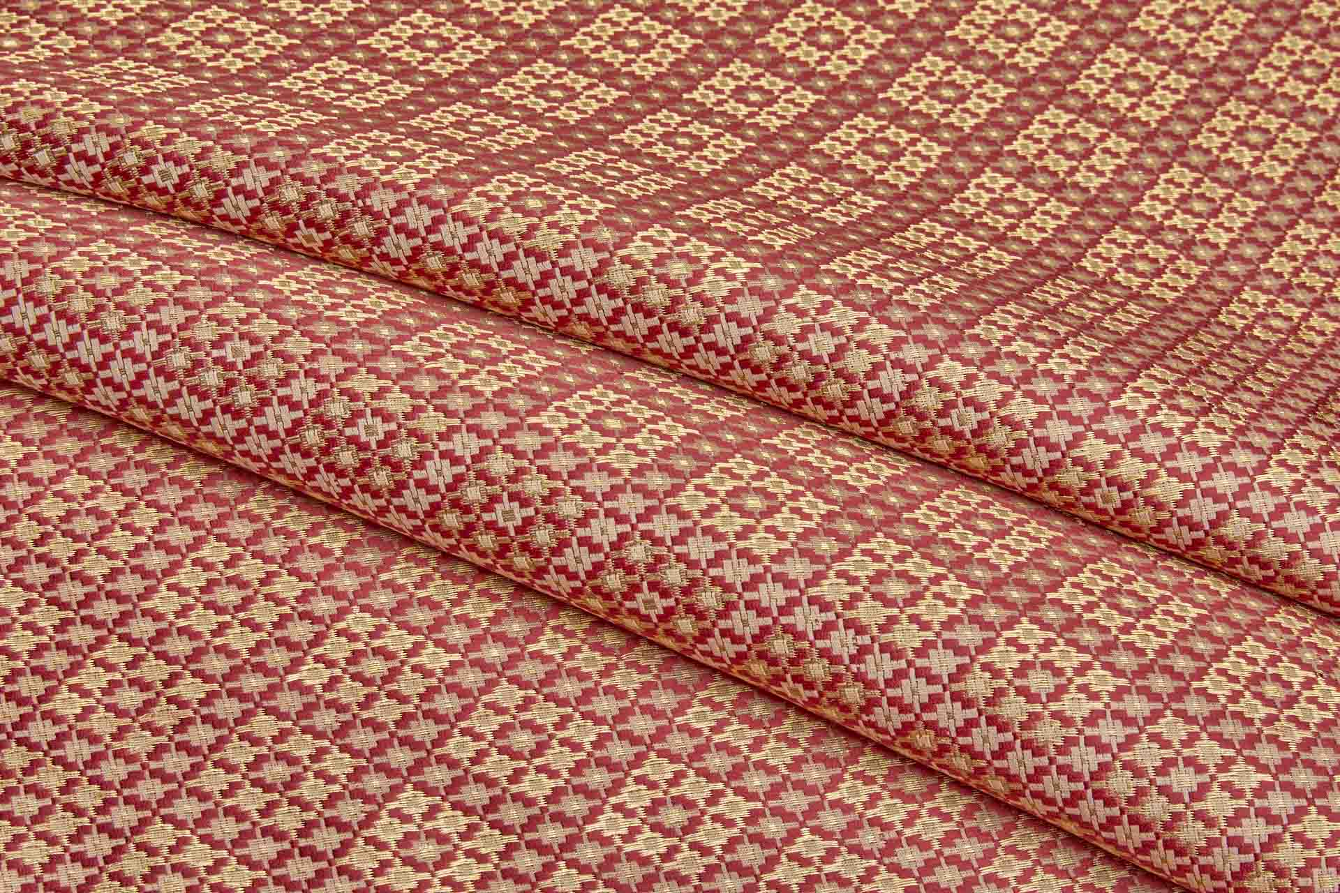 Geometric Banaras Brocade - Red, Beige & Gold Metallic fabric, image 8 of 12
