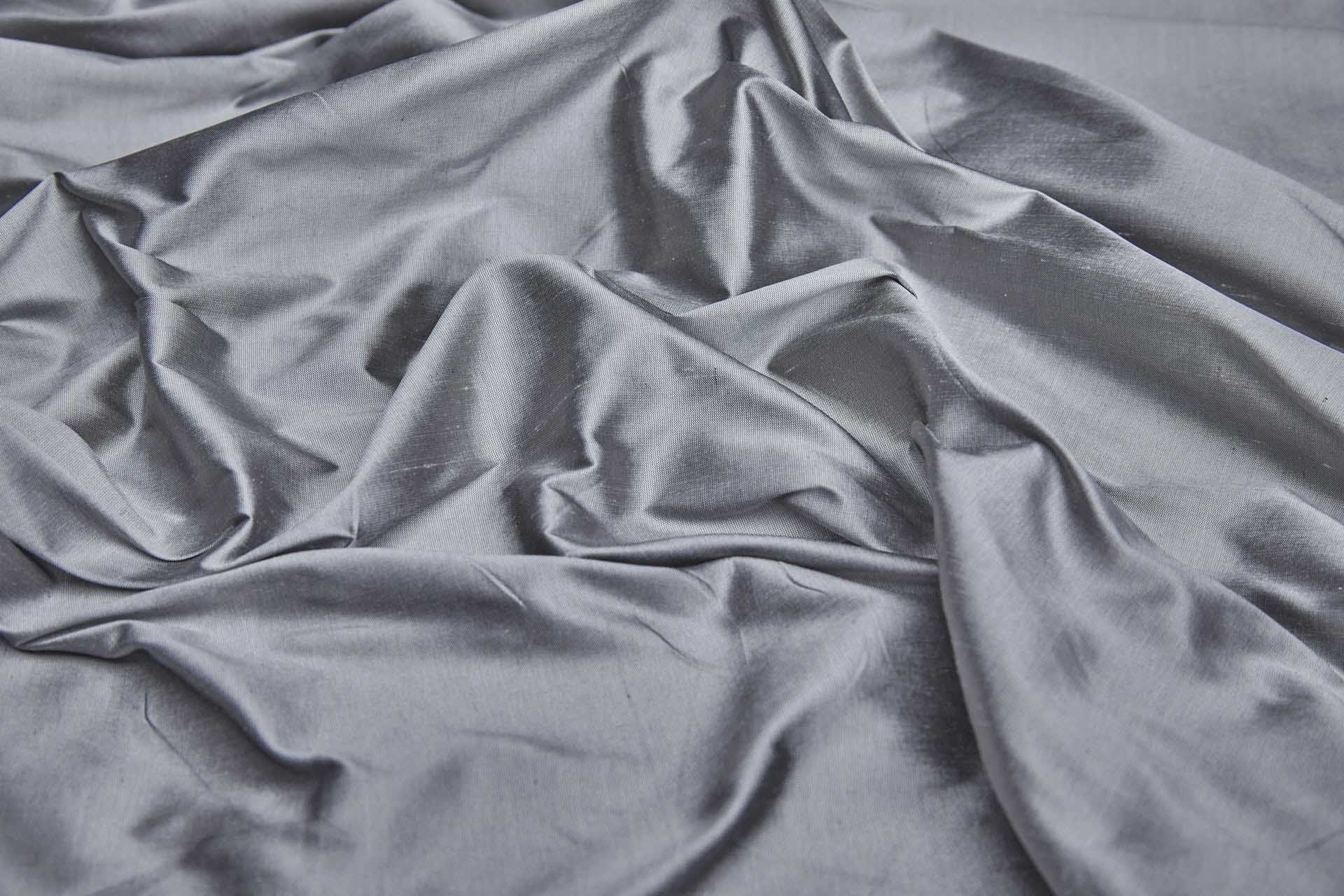 Silk Dupion - Grey (Black shot Ivory) fabric, image 2 of 8