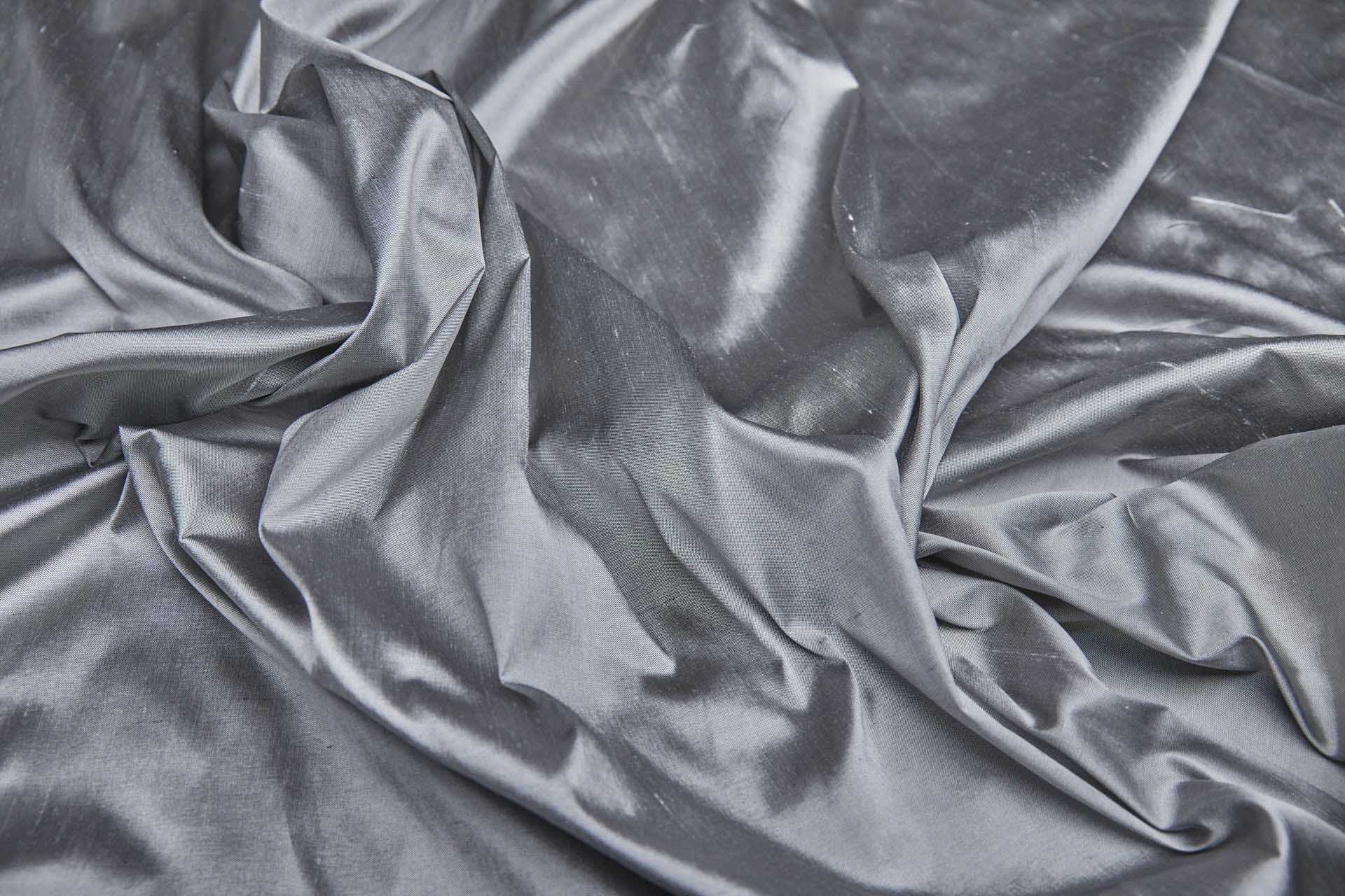 Silk Dupion - Grey (Black shot Ivory) fabric, image 5 of 8