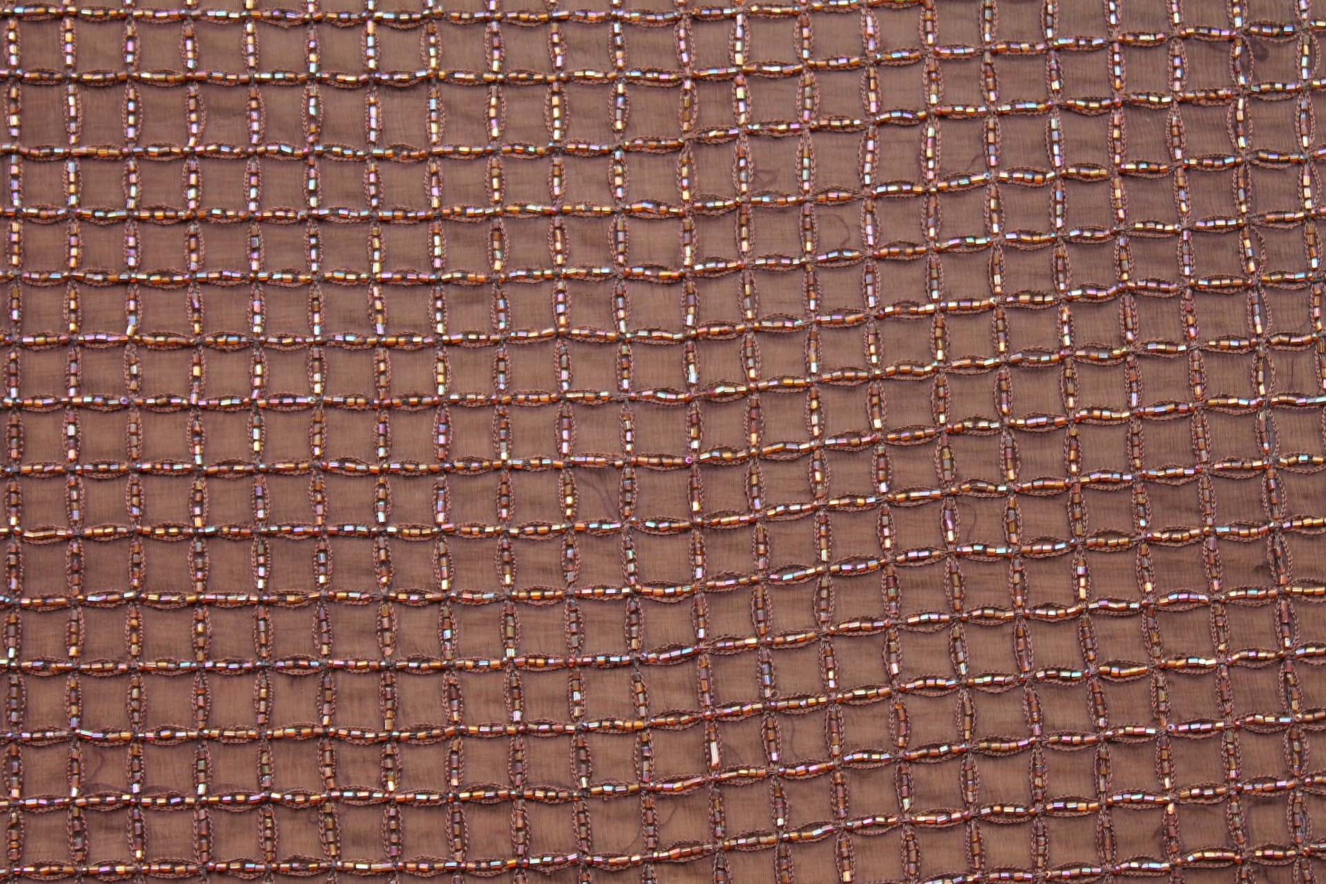 Brown Chiffon with Beaded Square Grid - 1m Piece fabric, image 2 of 7