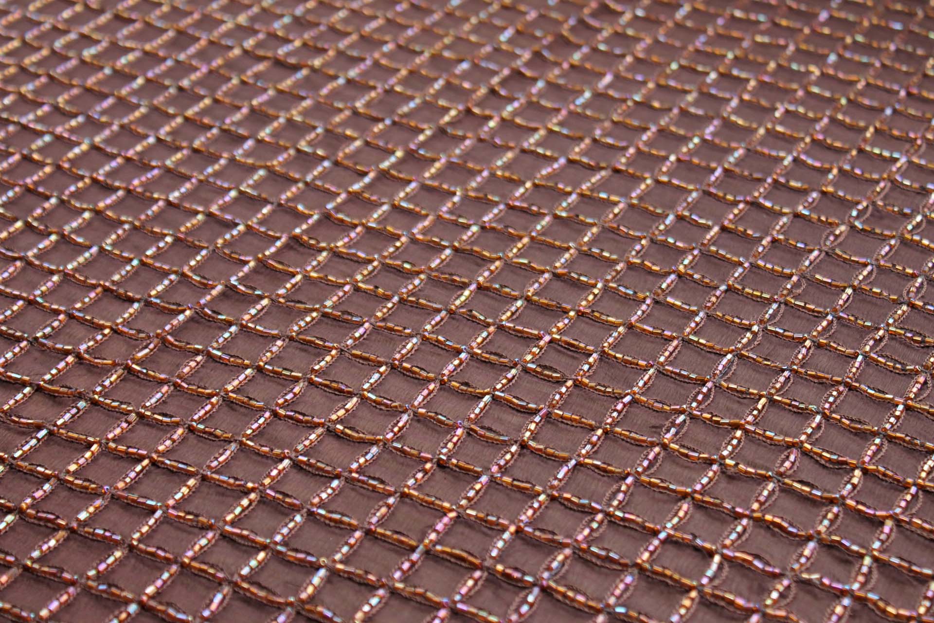 Brown Chiffon with Beaded Square Grid - 1m Piece fabric, image 5 of 7