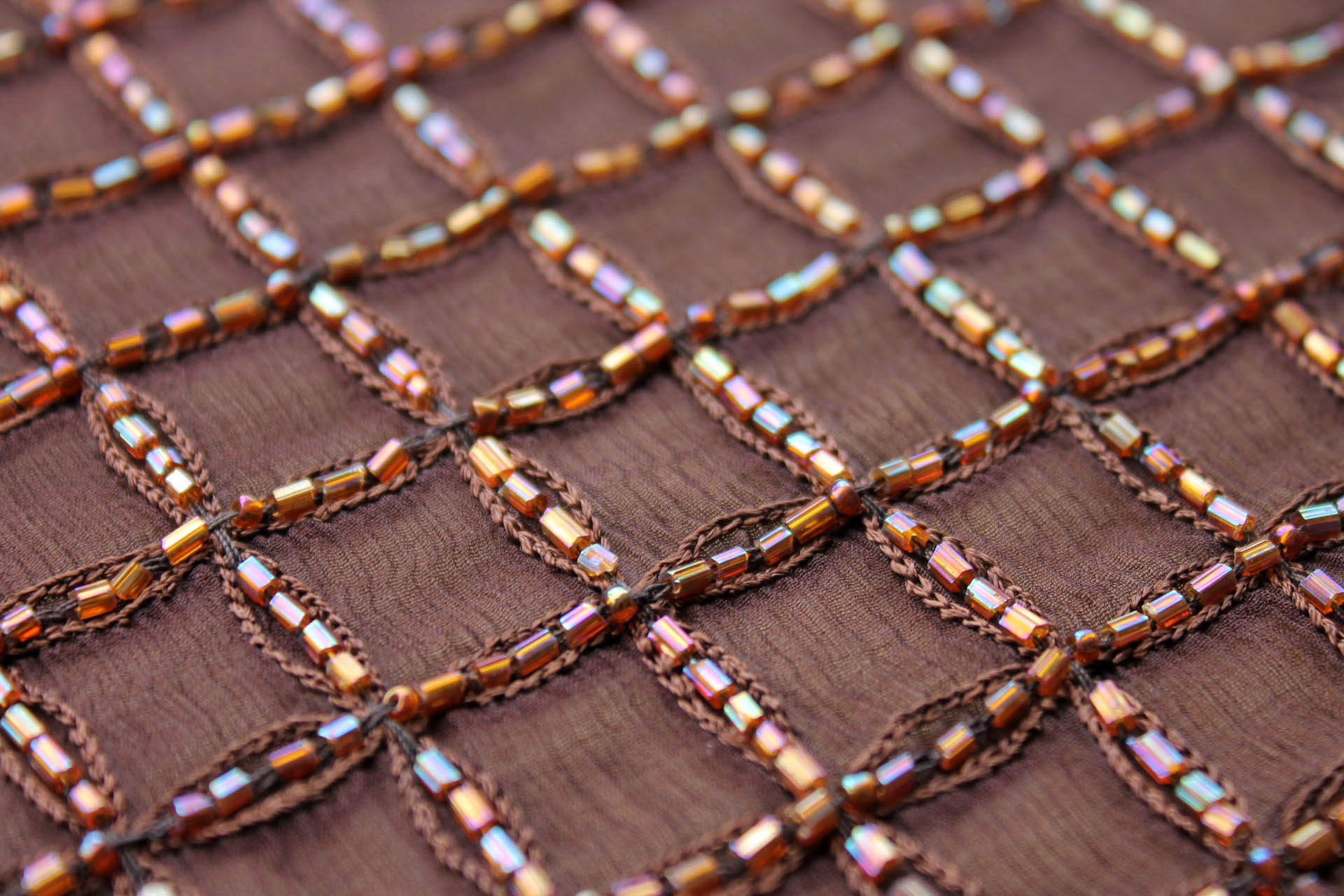 Brown Chiffon with Beaded Square Grid - 1m Piece fabric, image 6 of 7
