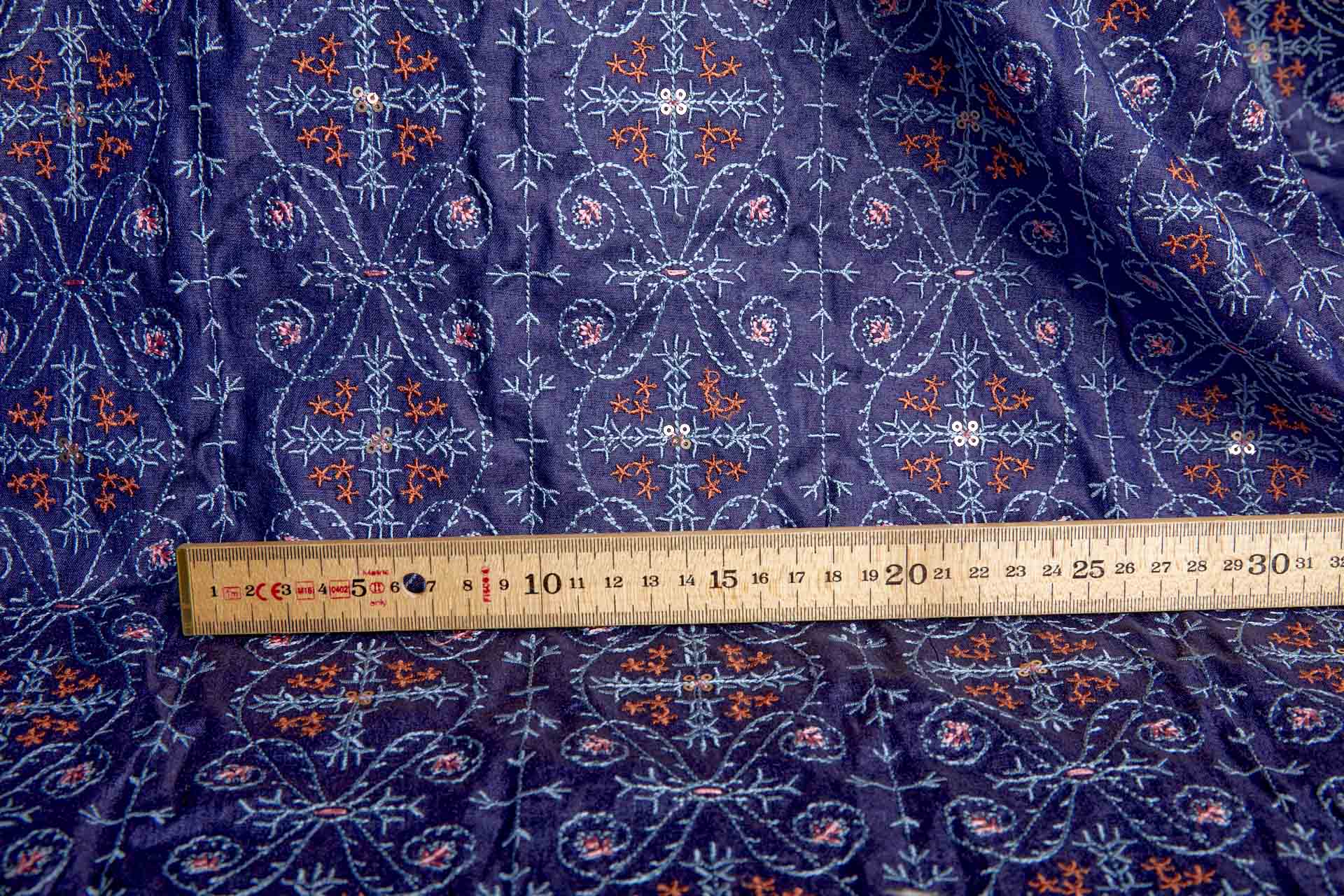 Embroidered Kashida Pattern on Navy Blue Silk Tassar / Tussah fabric, image 9 of 10