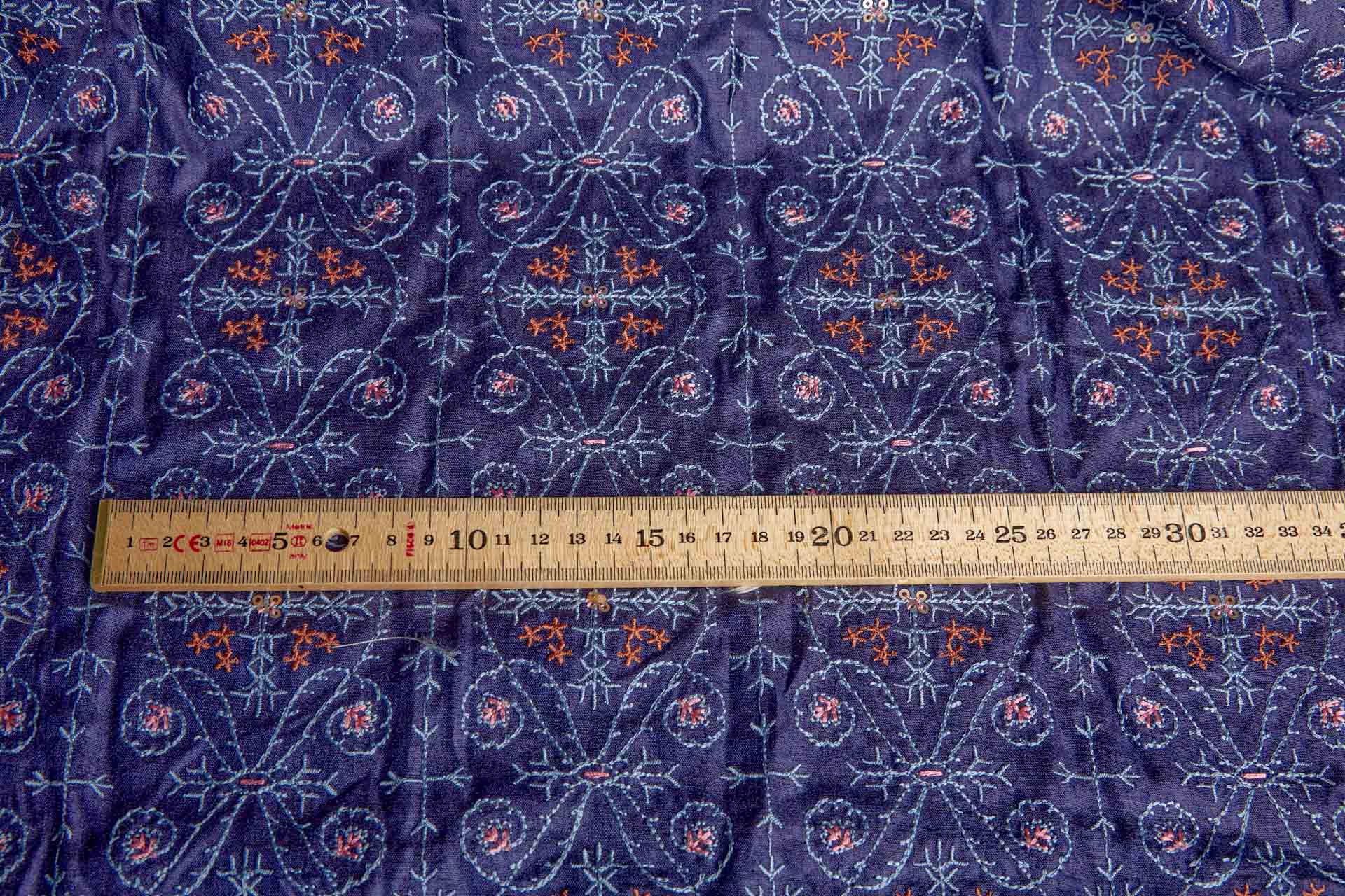 Embroidered Kashida Pattern on Navy Blue Silk Tassar / Tussah fabric, image 10 of 10