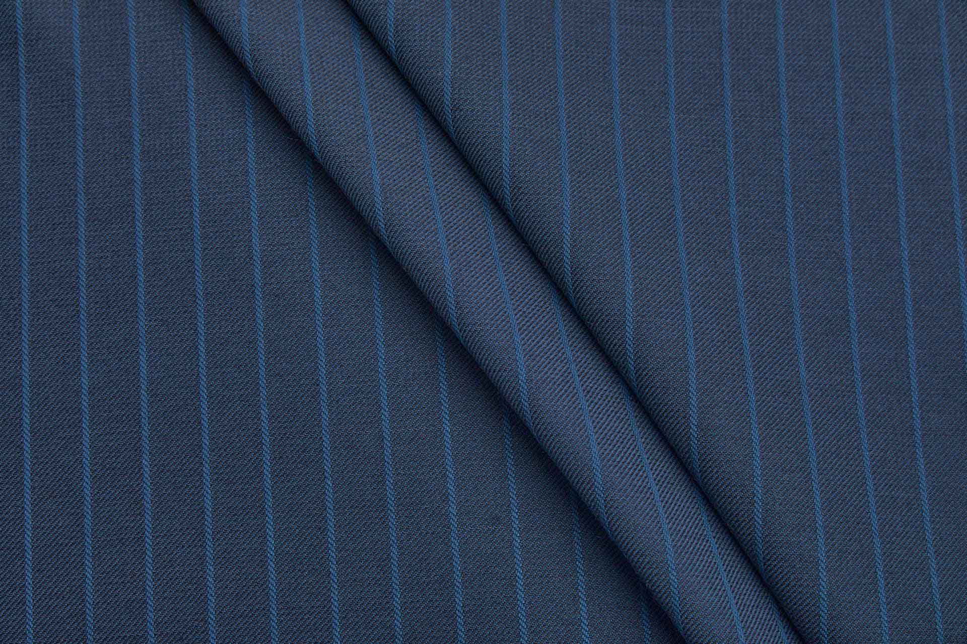 Reversible Twill Stripe Wool Suiting - Teal and Dark Ink Blue fabric
