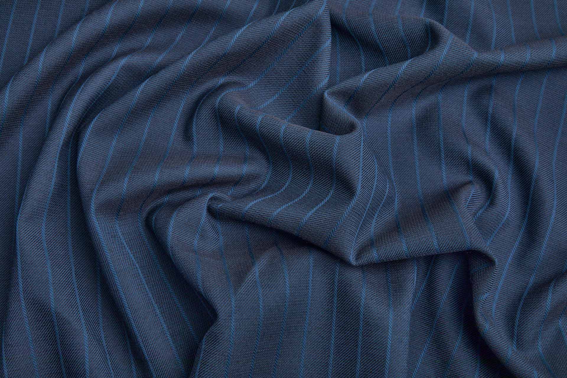Reversible Twill Stripe Wool Suiting - Teal and Dark Ink Blue fabric, image 7 of 10