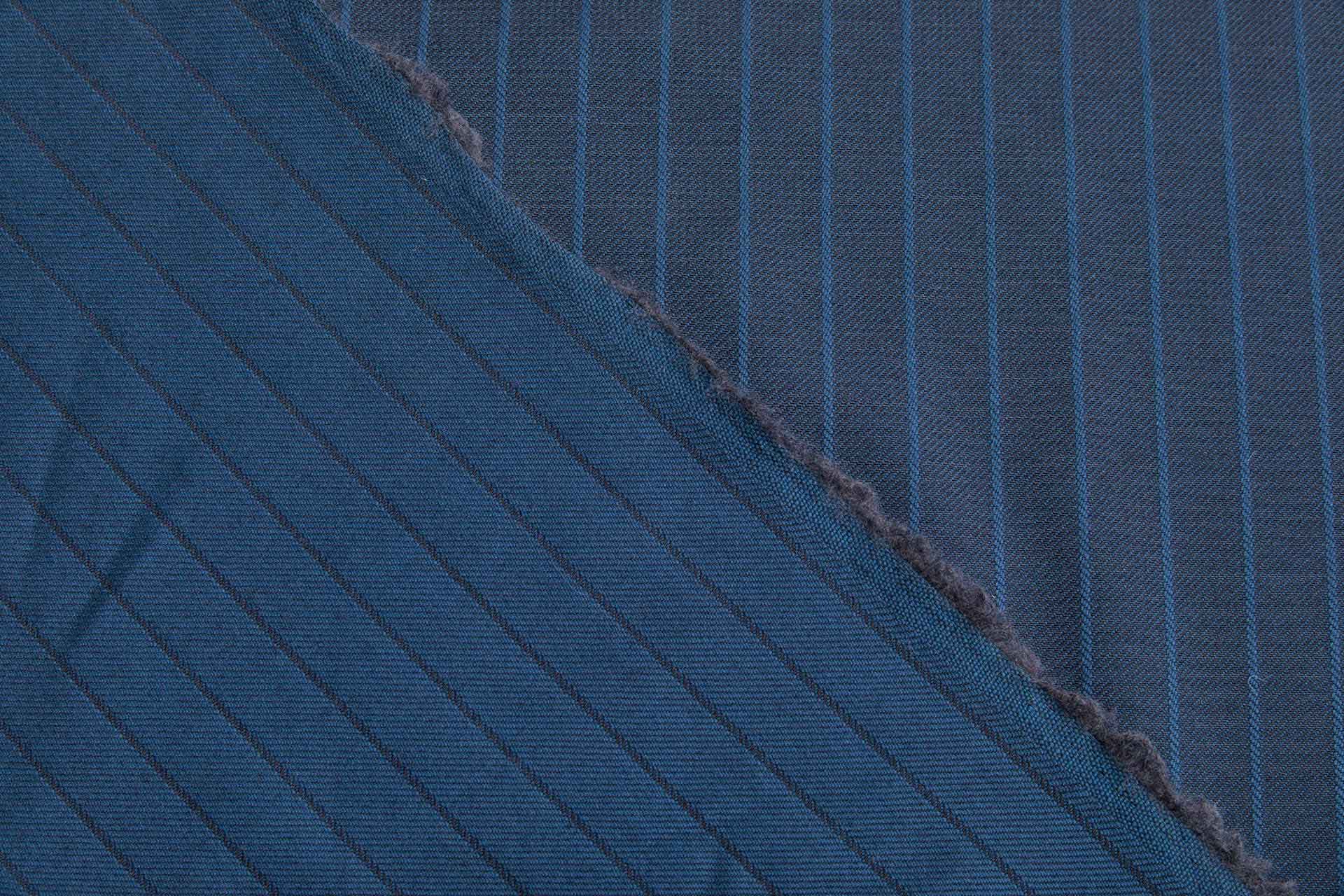 Reversible Twill Stripe Wool Suiting - Teal and Dark Ink Blue fabric, image 3 of 10