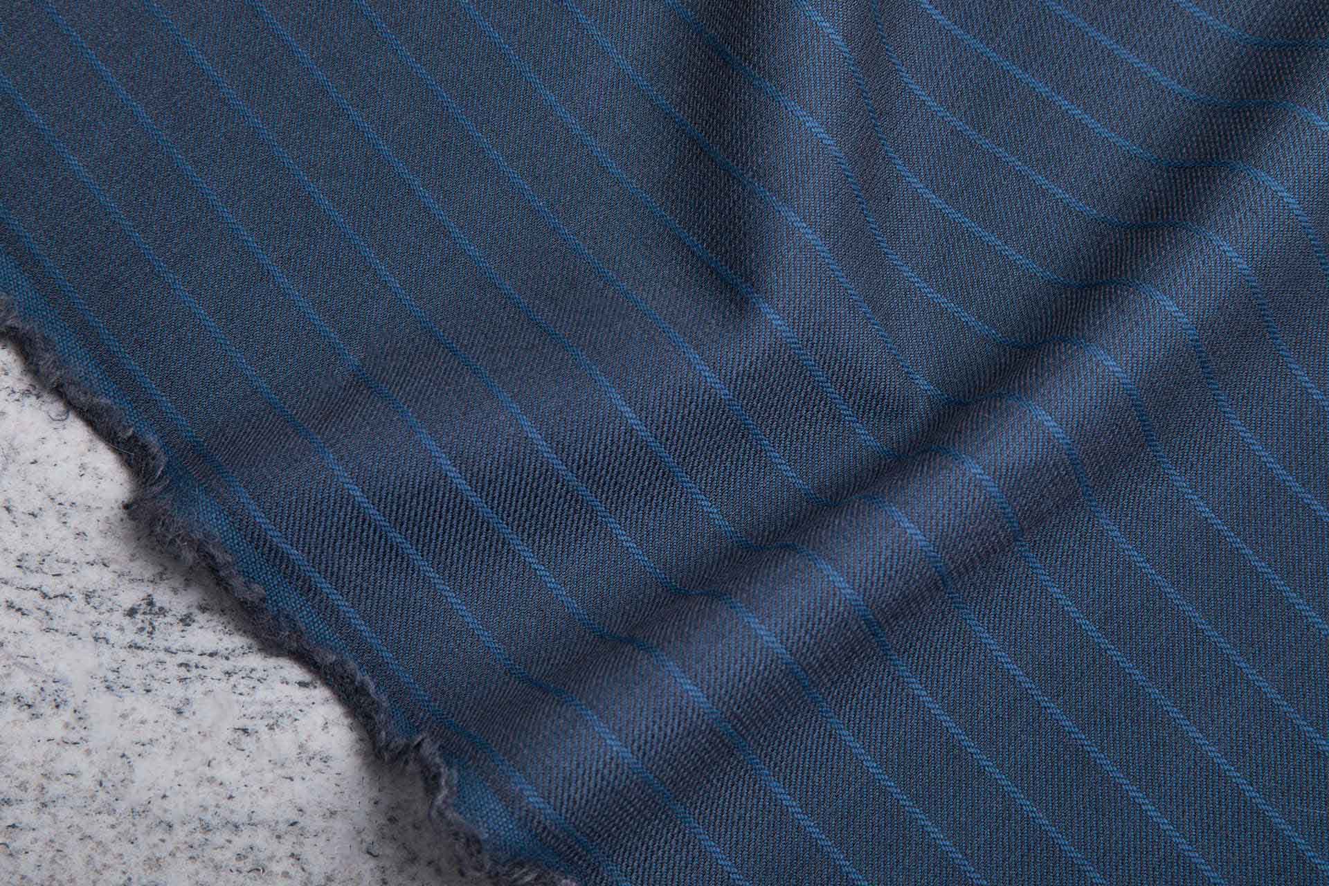 Reversible Twill Stripe Wool Suiting - Teal and Dark Ink Blue fabric, image 8 of 10