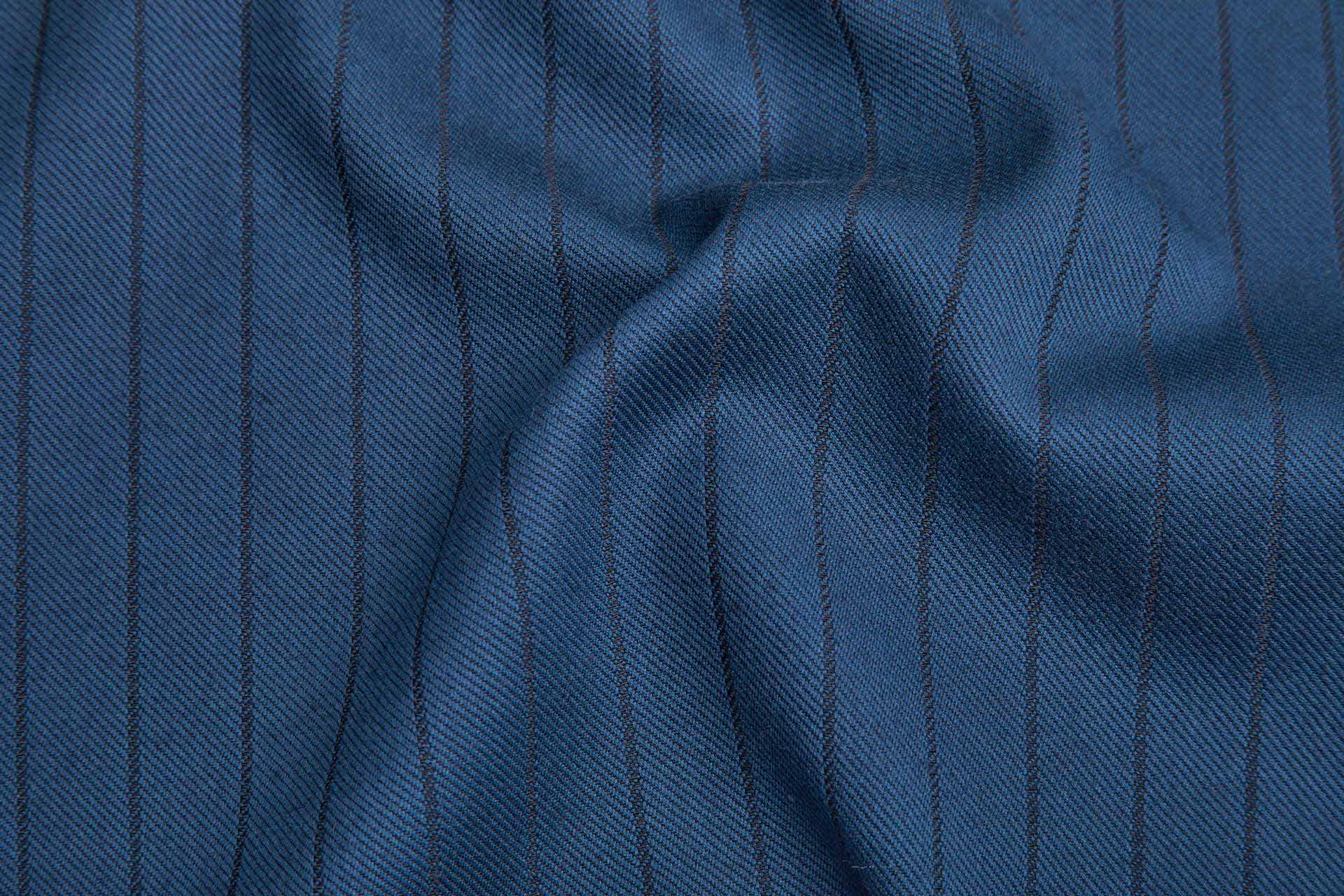 Reversible Twill Stripe Wool Suiting - Teal and Dark Ink Blue fabric, image 2 of 10