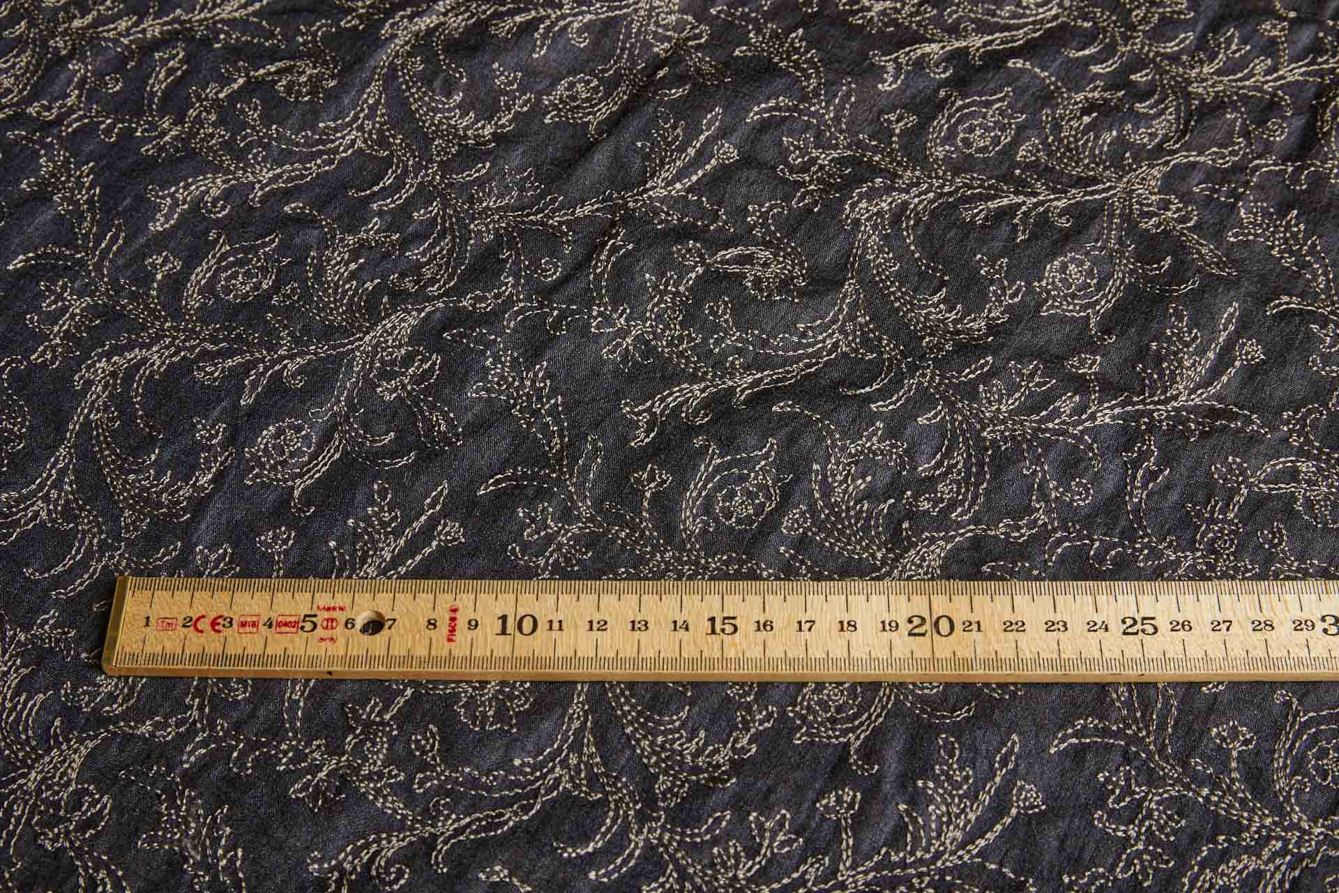 Mushroom Floral Outline Embroidery on Charcoal Silk Tassar fabric, image 9 of 9