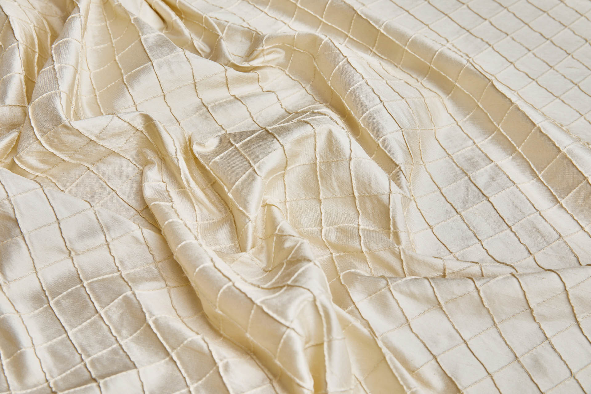 Diamond Pintuck Silk Dupion - Cream fabric, image 3 of 7