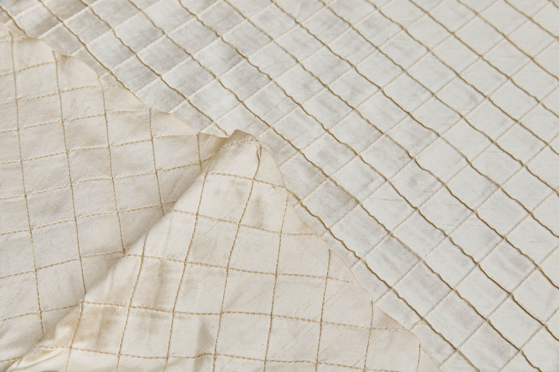 Diamond Pintuck Silk Dupion - Cream fabric, image 5 of 7