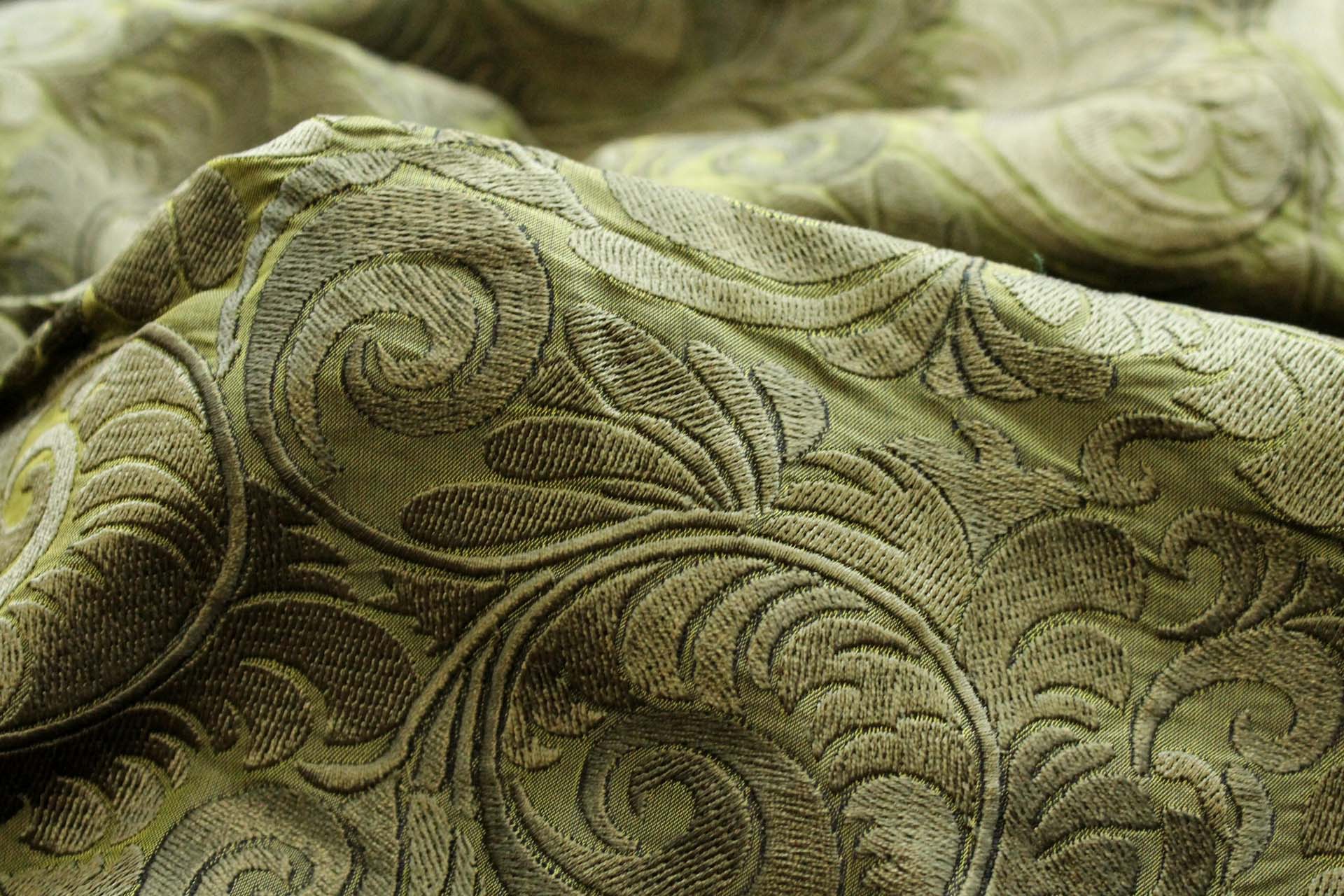 New Large Swirl Embroidered Dupion - Olive Green - 135cm fabric, image 2 of 7