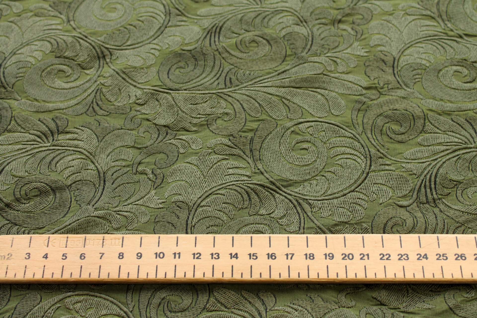 New Large Swirl Embroidered Dupion - Olive Green - 135cm fabric, image 3 of 7