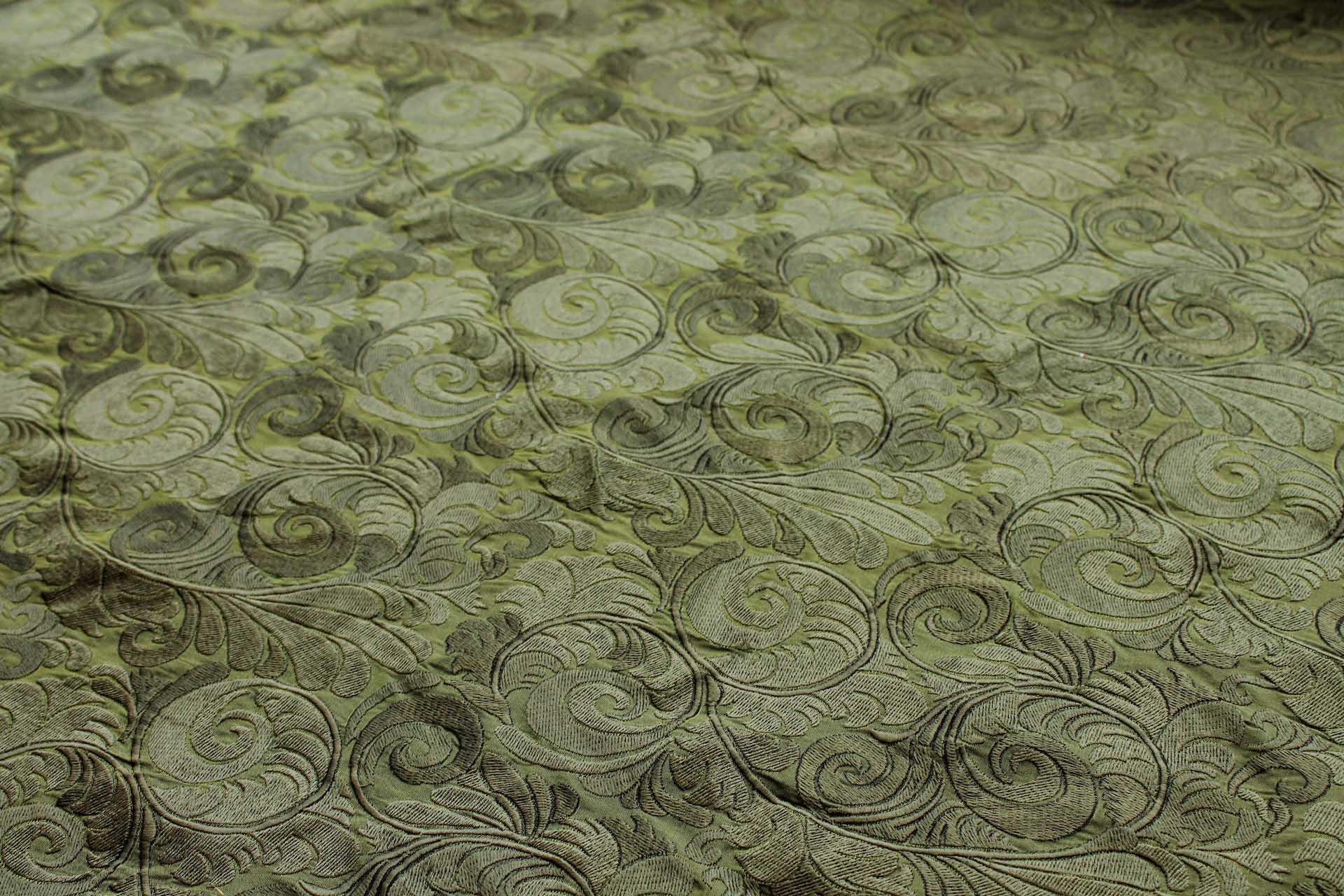 New Large Swirl Embroidered Dupion - Olive Green - 135cm fabric, image 4 of 7
