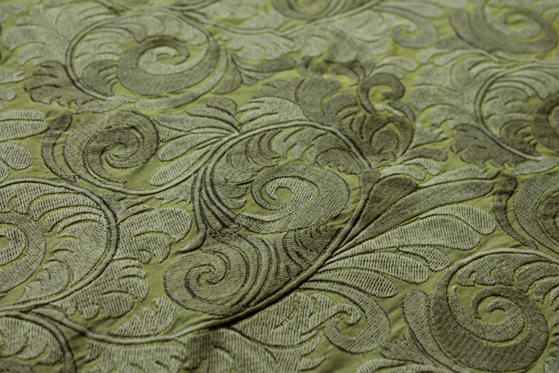 New Large Swirl Embroidered Dupion - Olive Green - 135cm fabric, image 5 of 7
