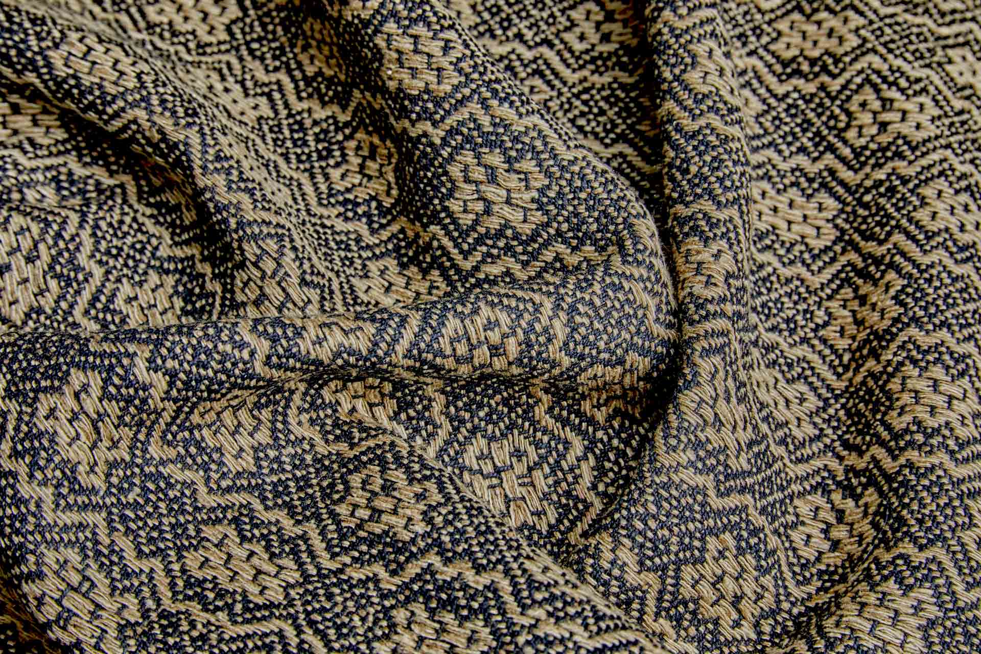 Hand Woven Reversible Silk Cotton Brocade Pattern - Tan and Black, image 4 of 10