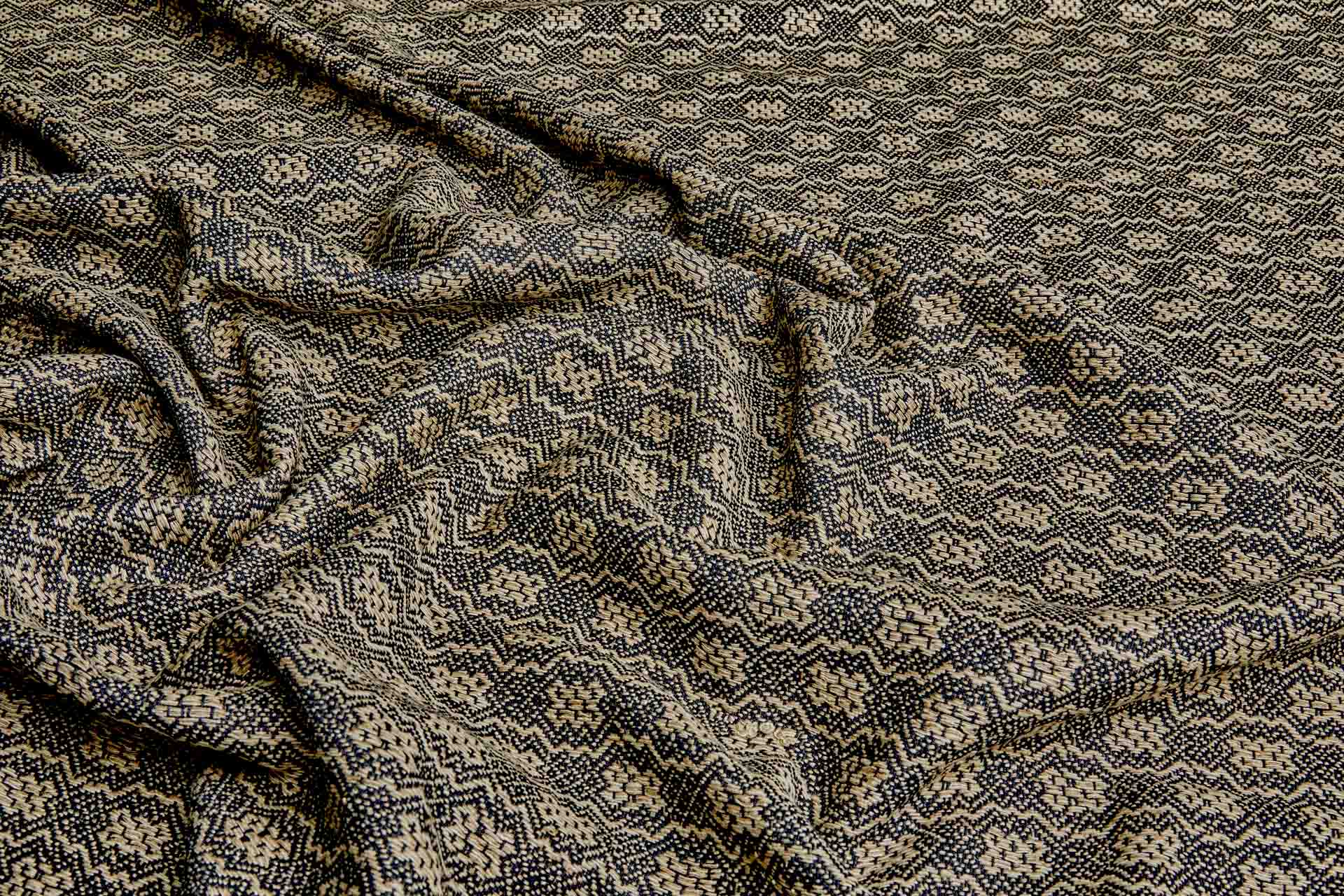Hand Woven Reversible Silk Cotton Brocade Pattern - Tan and Black, image 5 of 10