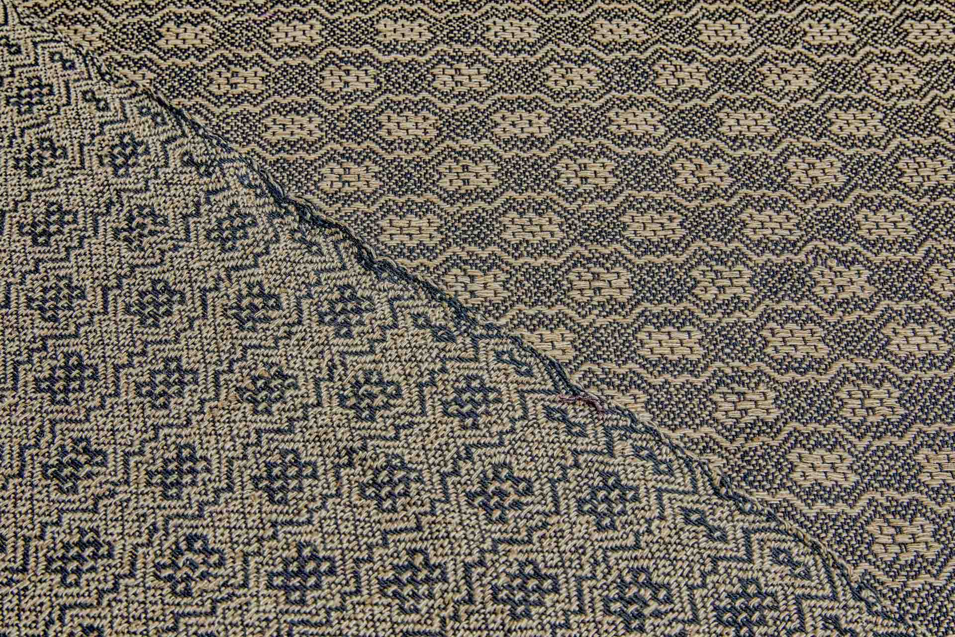 Hand Woven Reversible Silk Cotton Brocade Pattern - Tan and Black
