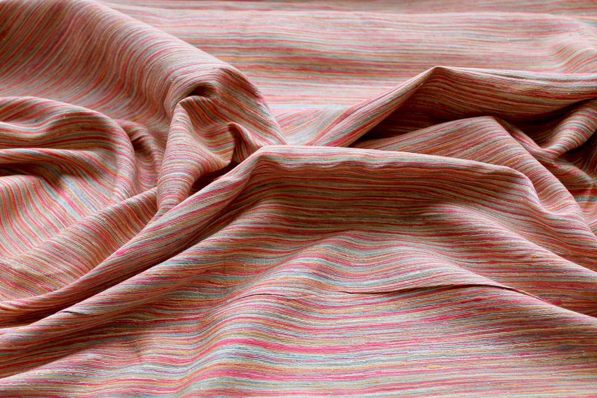 Orange, Yellow and Green Textured Raw Silk fabric, image 2 of 6