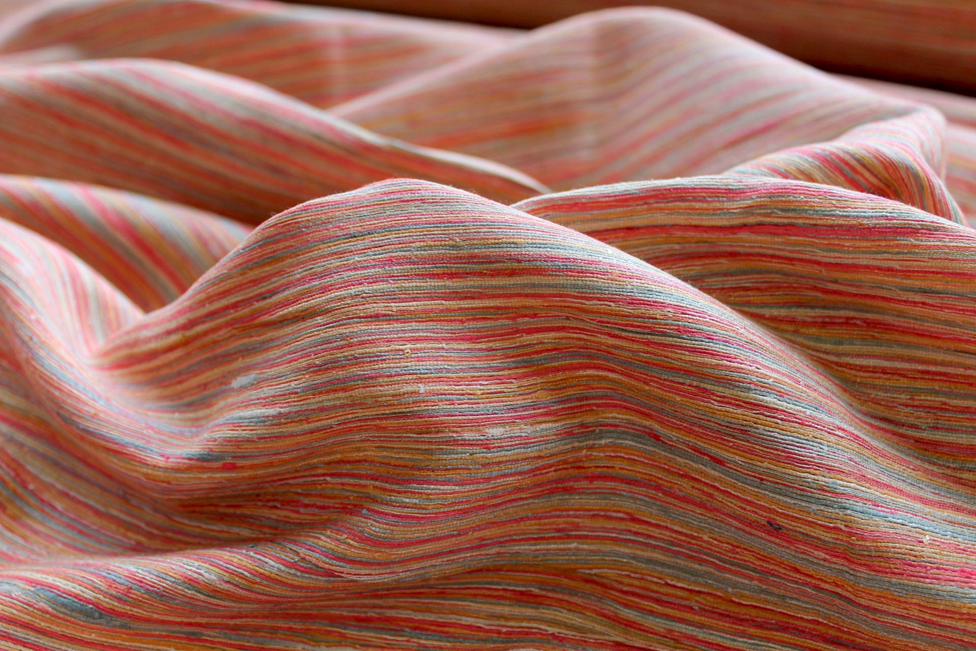 Orange, Yellow and Green Textured Raw Silk fabric, image 3 of 6