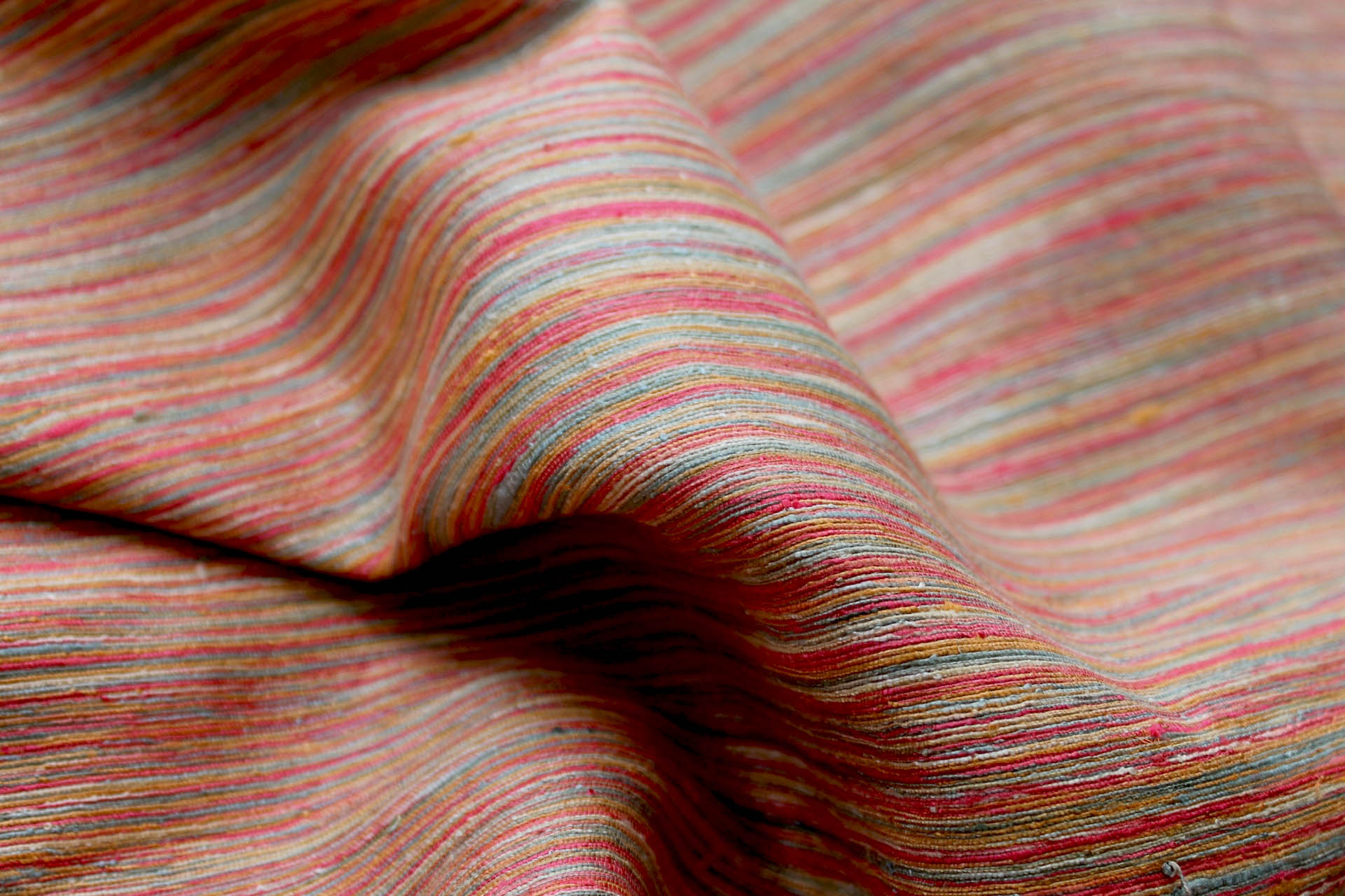Orange, Yellow and Green Textured Raw Silk fabric, image 5 of 6