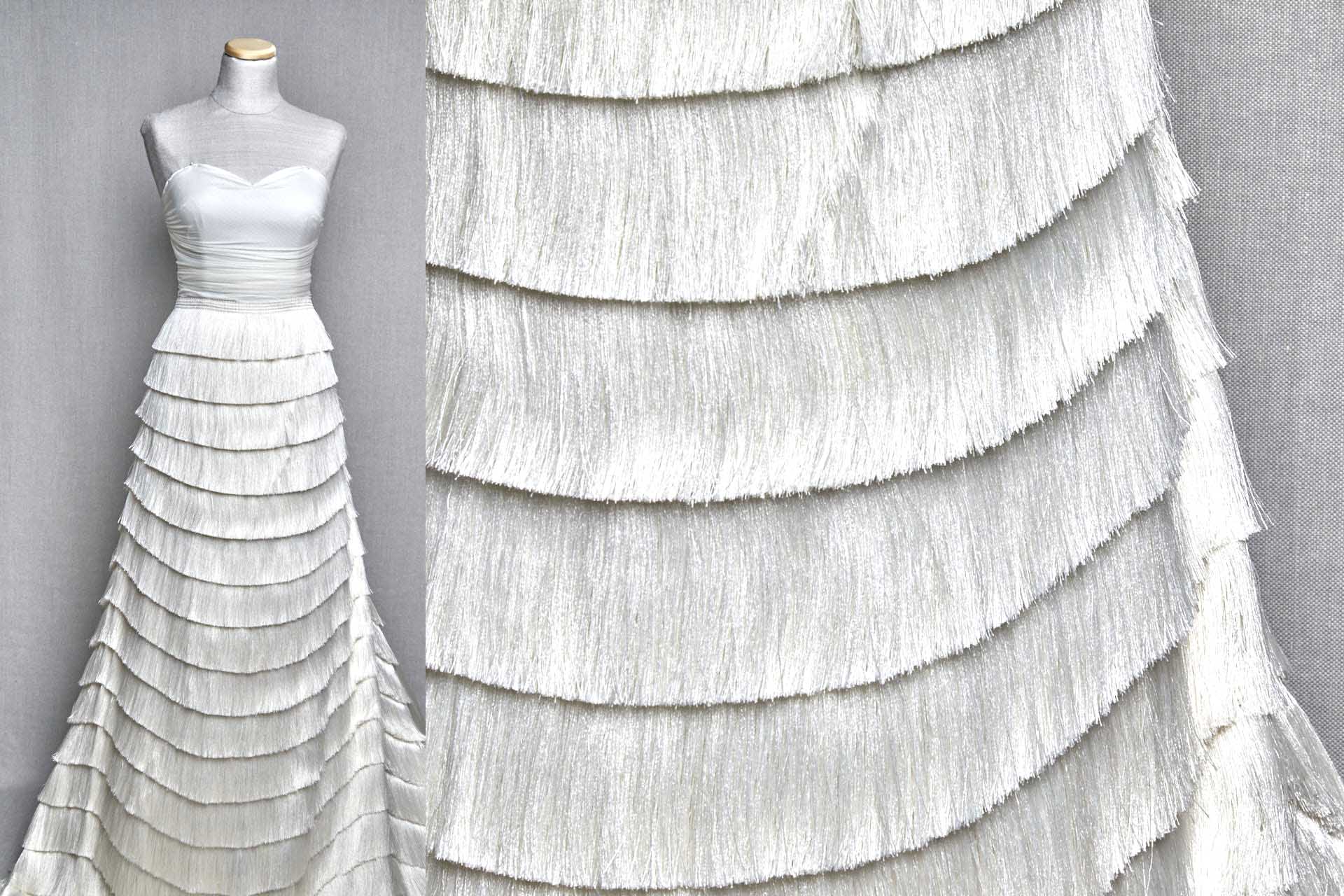 Linear Viscose Fringing on Chiffon - Ivory fabric, image 9 of 10
