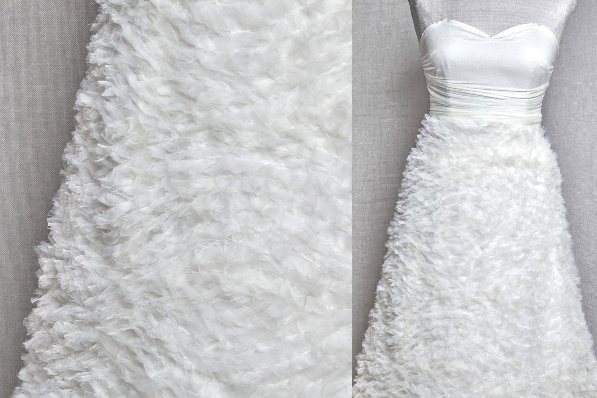 Shredded Organza Ruffle Appliqué on Tulle - Ivory fabric, image 3 of 9