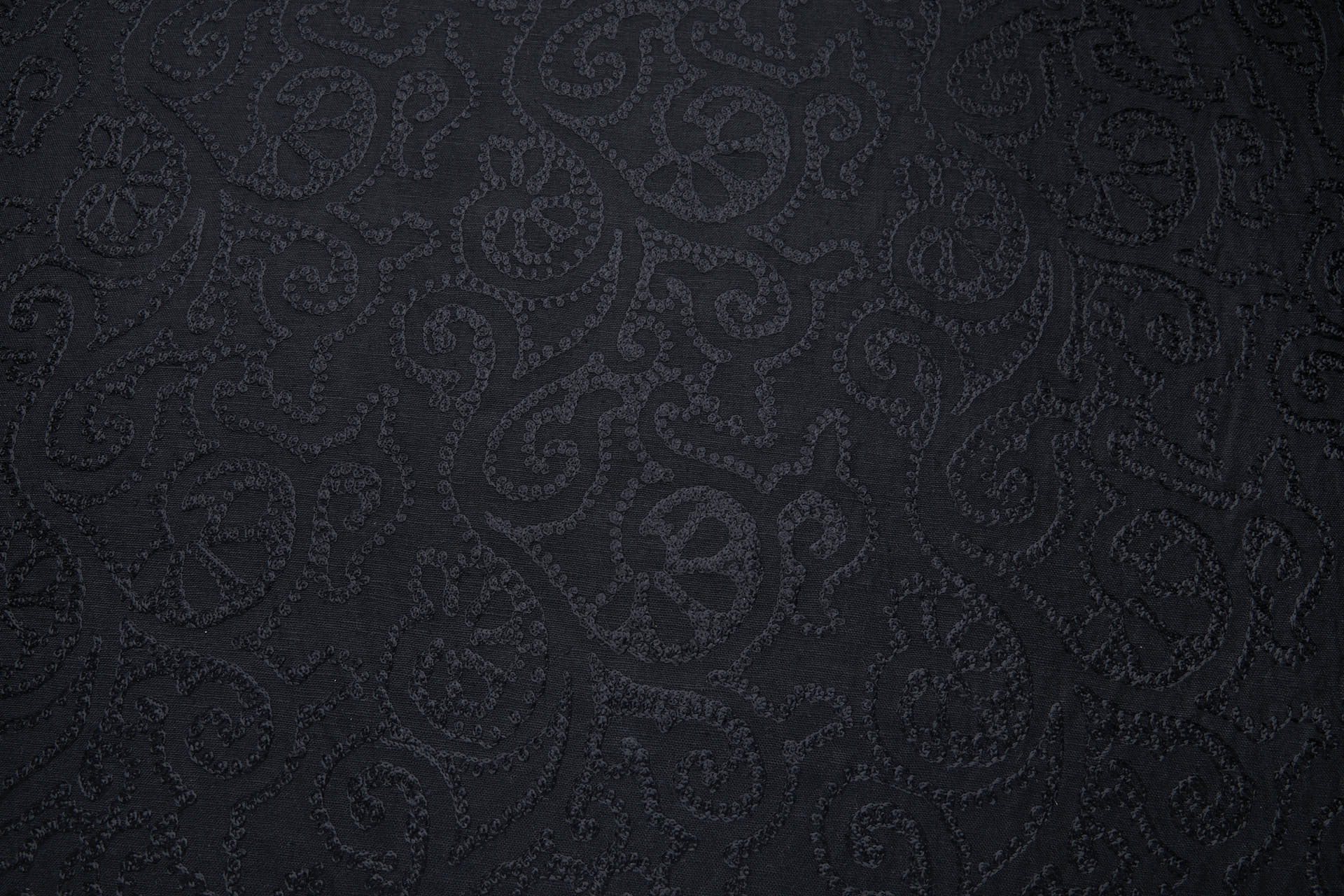 Black Flossy Crewel Emboidery on Mercerised Black Cotton fabric, image 6 of 8