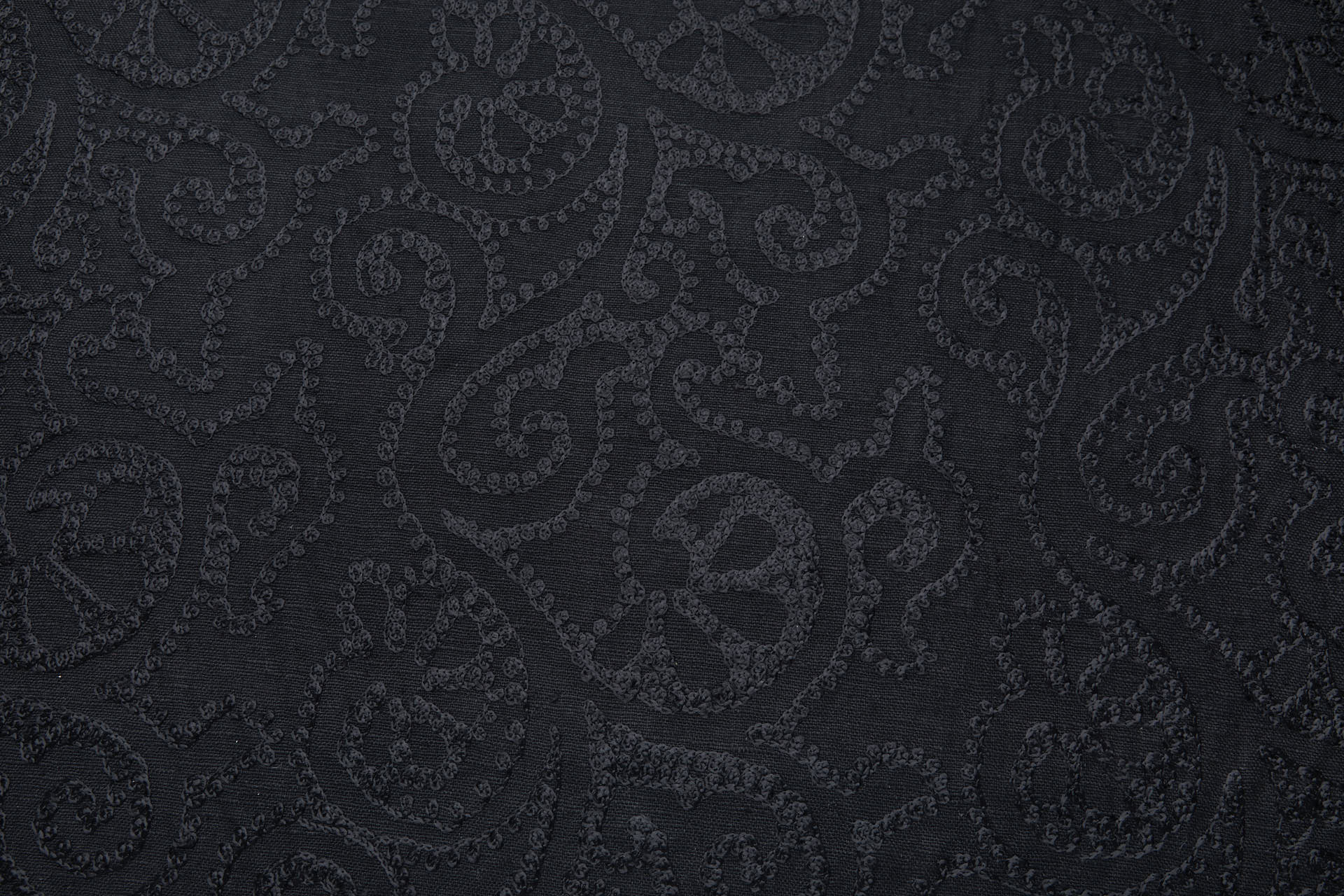 Black Flossy Crewel Emboidery on Mercerised Black Cotton fabric, image 3 of 8
