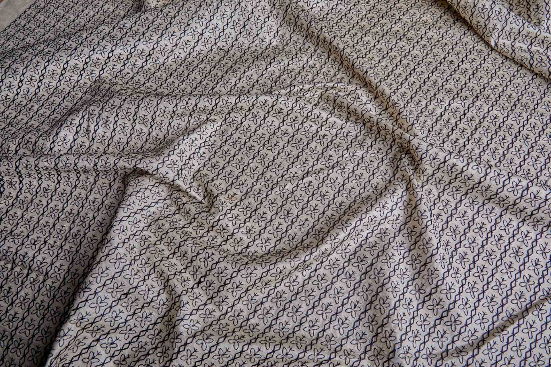Black Graphic Embroidery on Cream Silk Tassar fabric, image 6 of 9