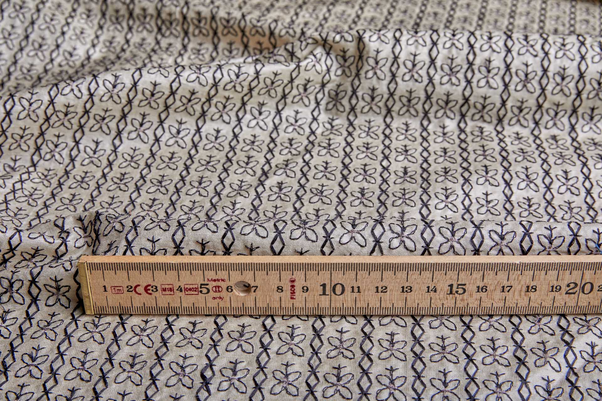 Black Graphic Embroidery on Cream Silk Tassar fabric, image 4 of 9