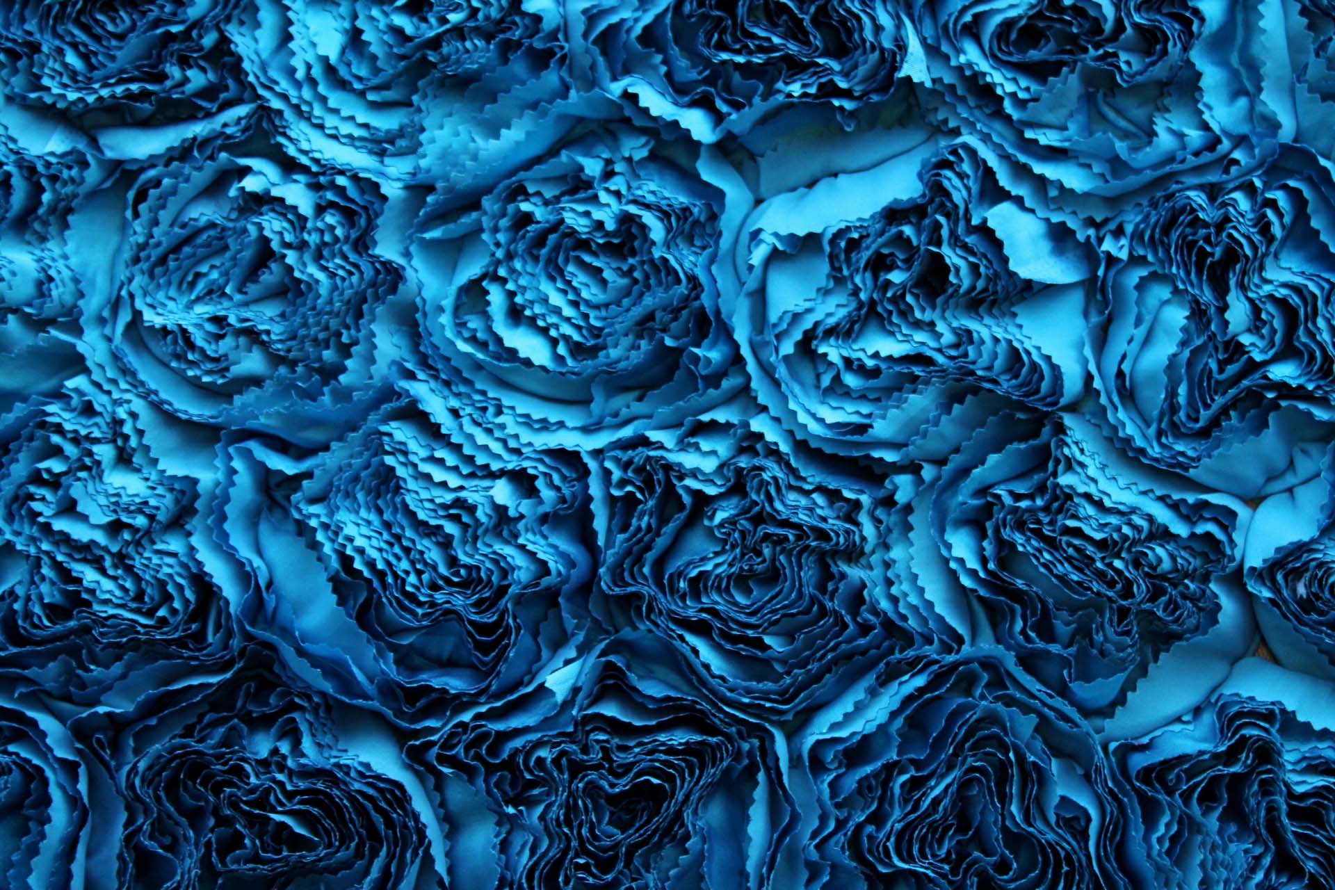 Satin Rose Applique - Blue fabric, image 3 of 6