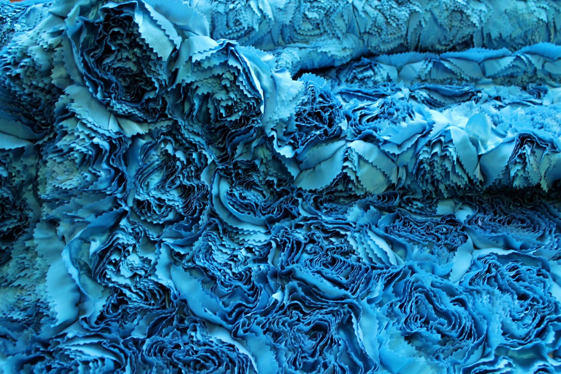 Satin Rose Applique - Blue fabric