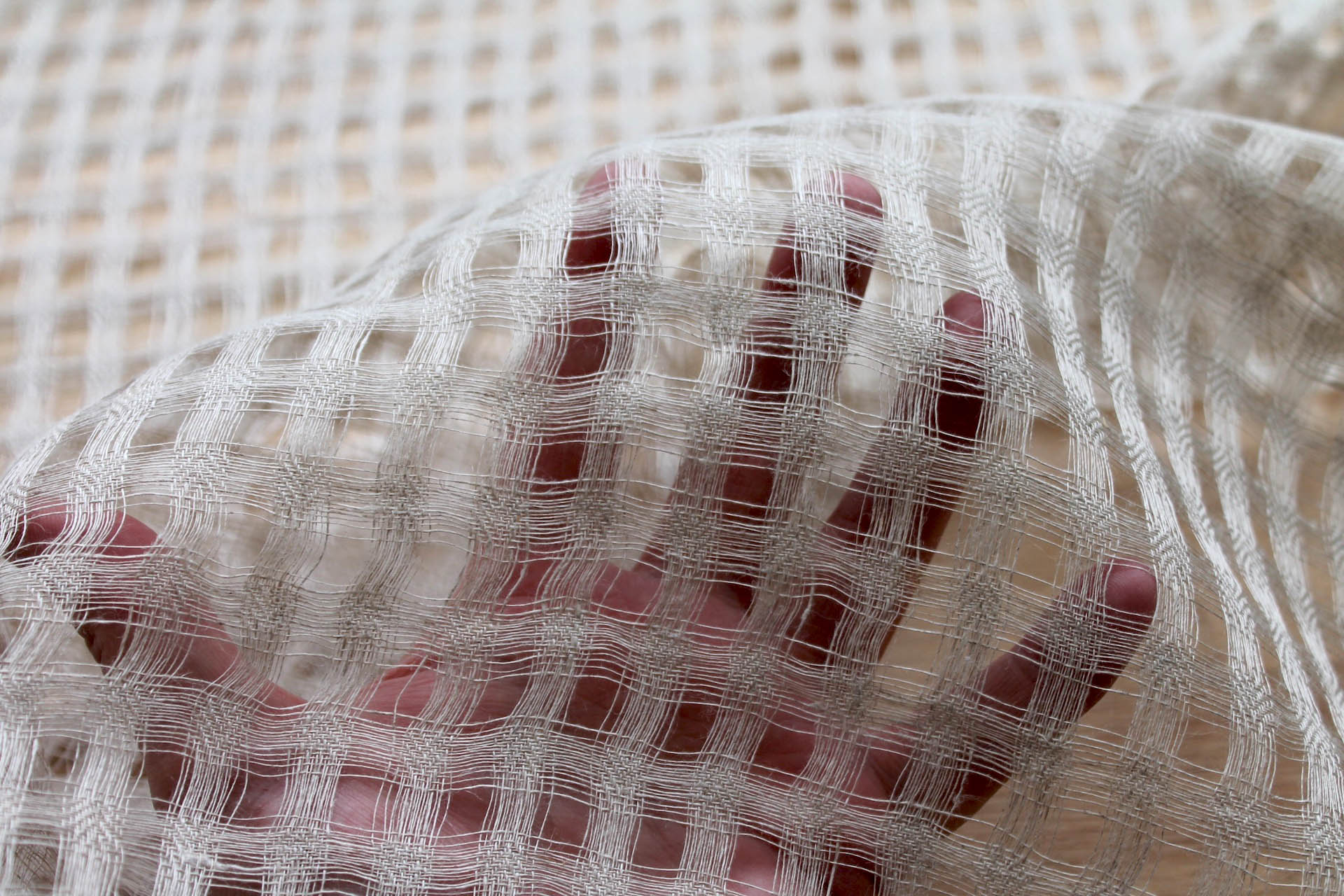 Sheer Grid Mesh Weave Linen - Natural fabric, image 2 of 5
