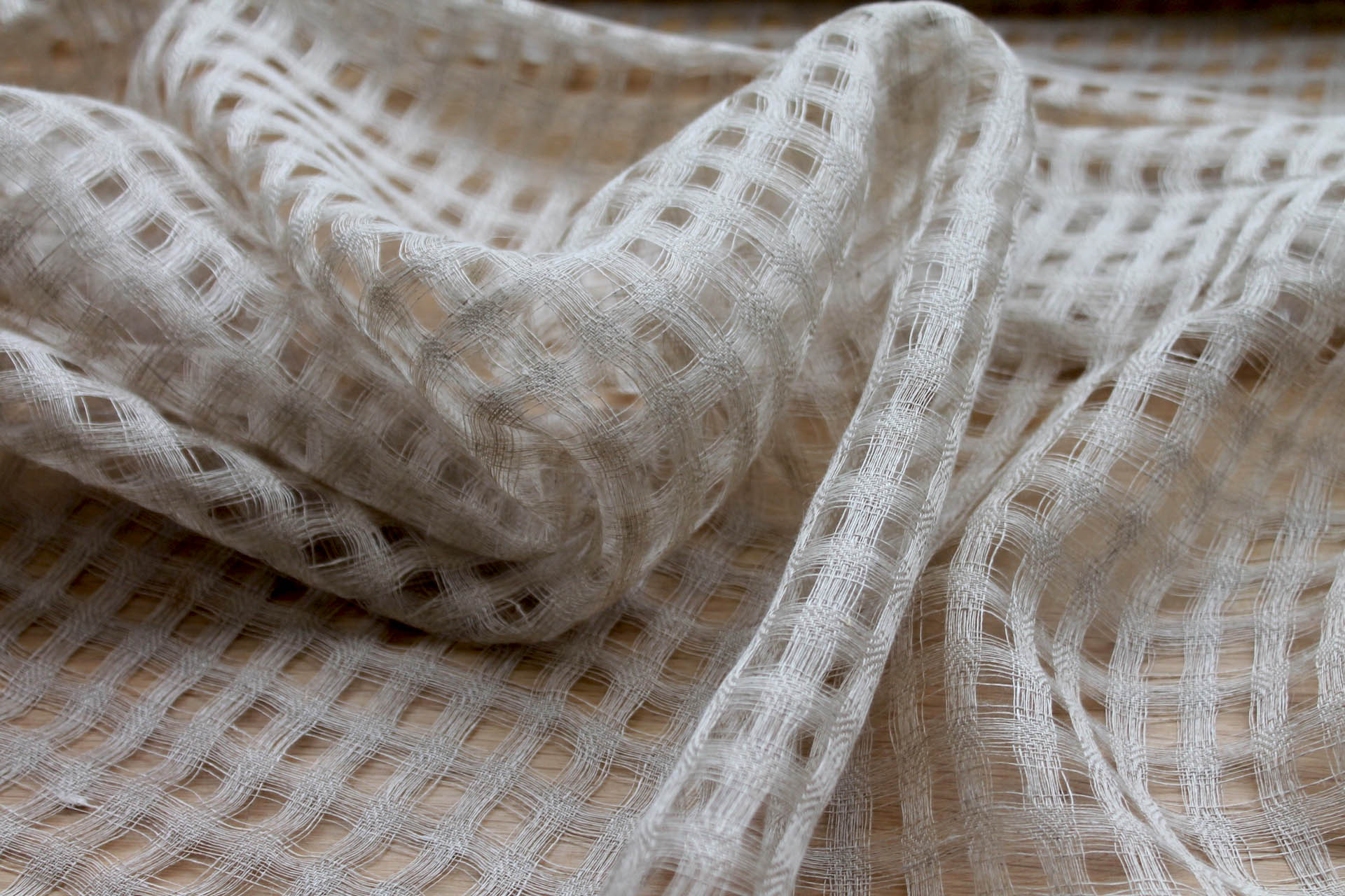 Sheer Grid Mesh Weave Linen - Natural fabric, image 3 of 5