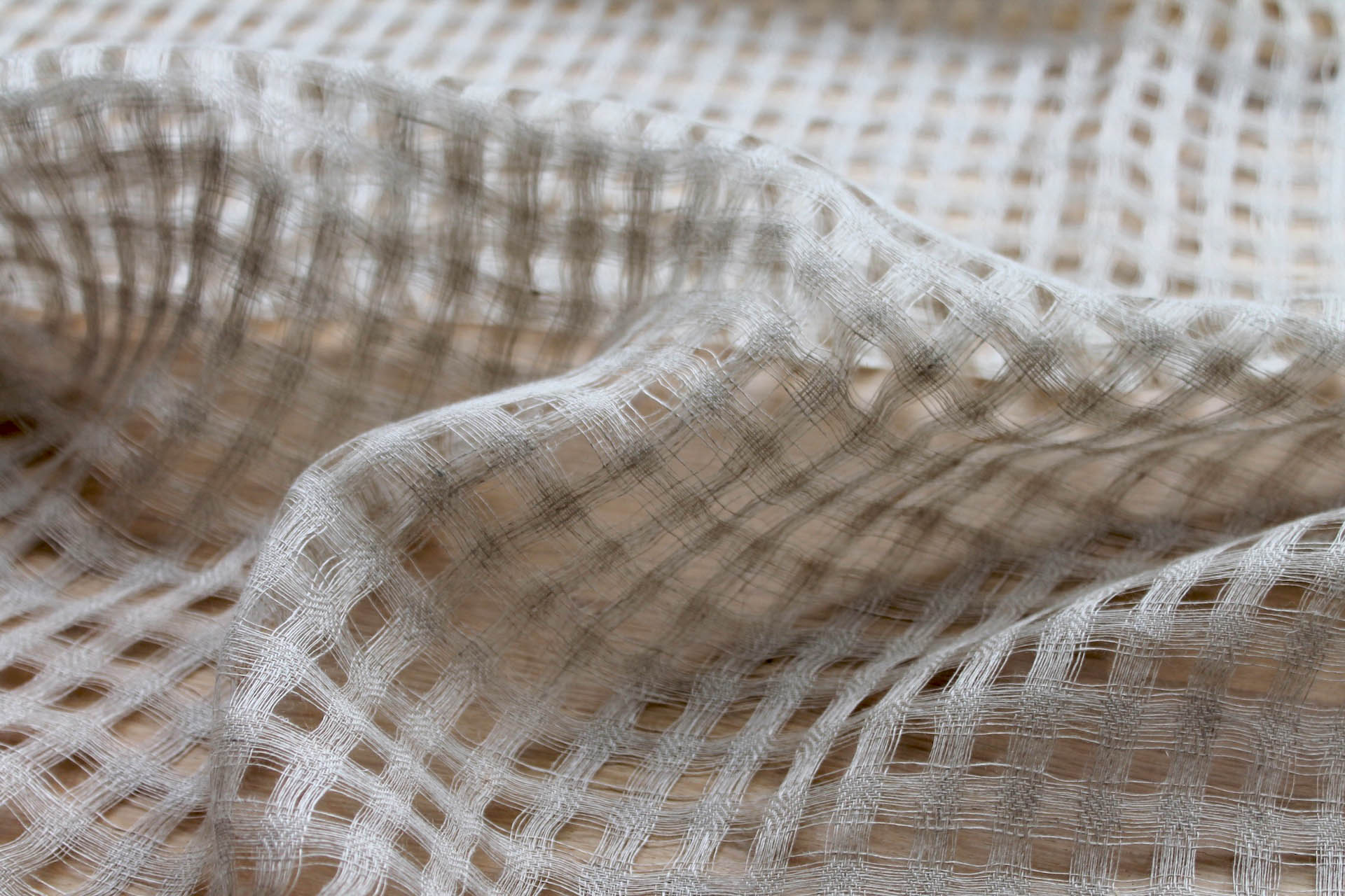 Sheer Grid Mesh Weave Linen - Natural fabric