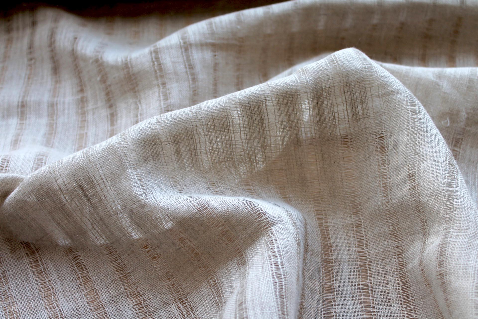 Sheer Stripe Mesh Weave Linen - Natural fabric