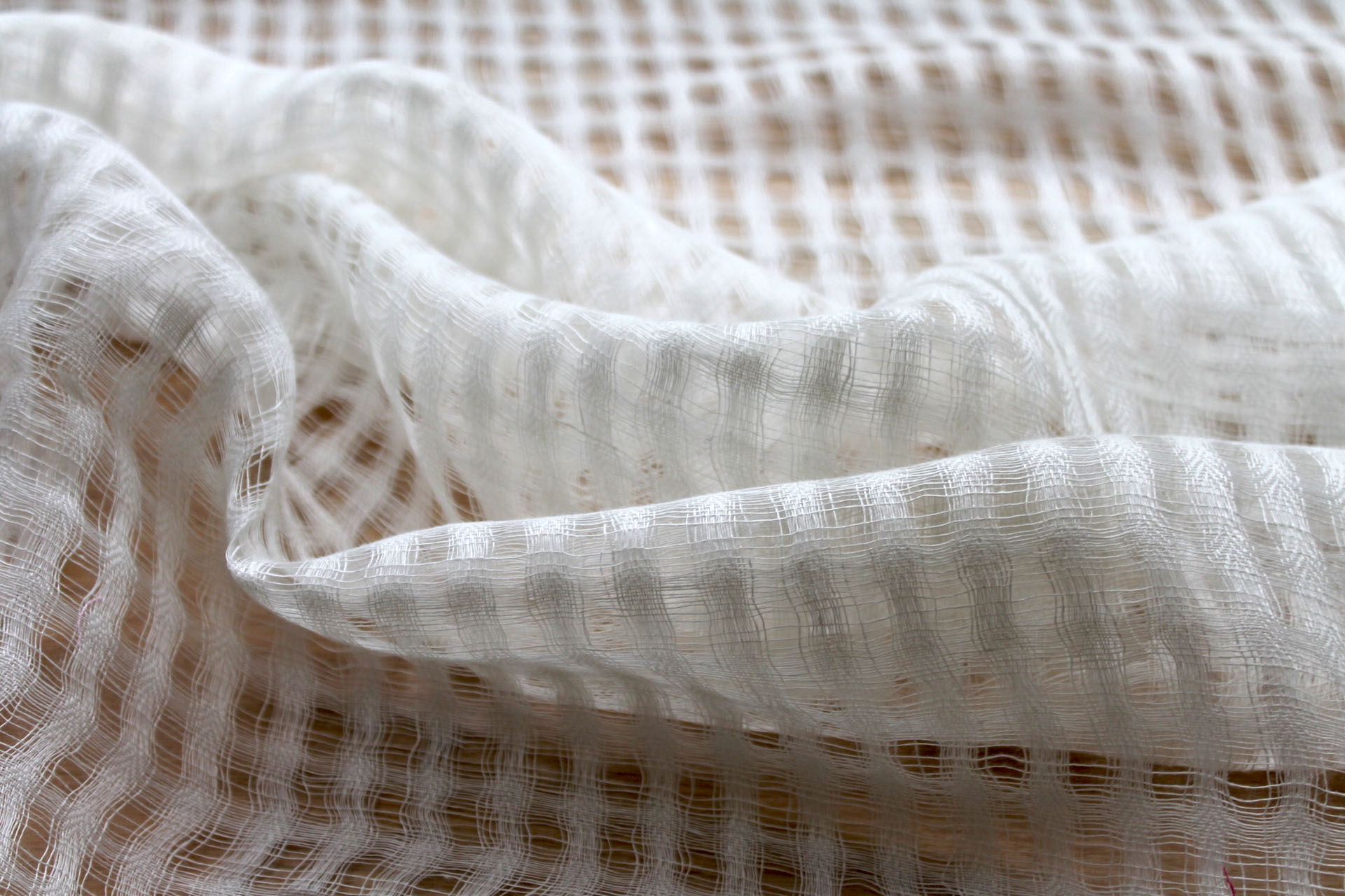 Sheer Grid Mesh Weave Linen - Ivory fabric