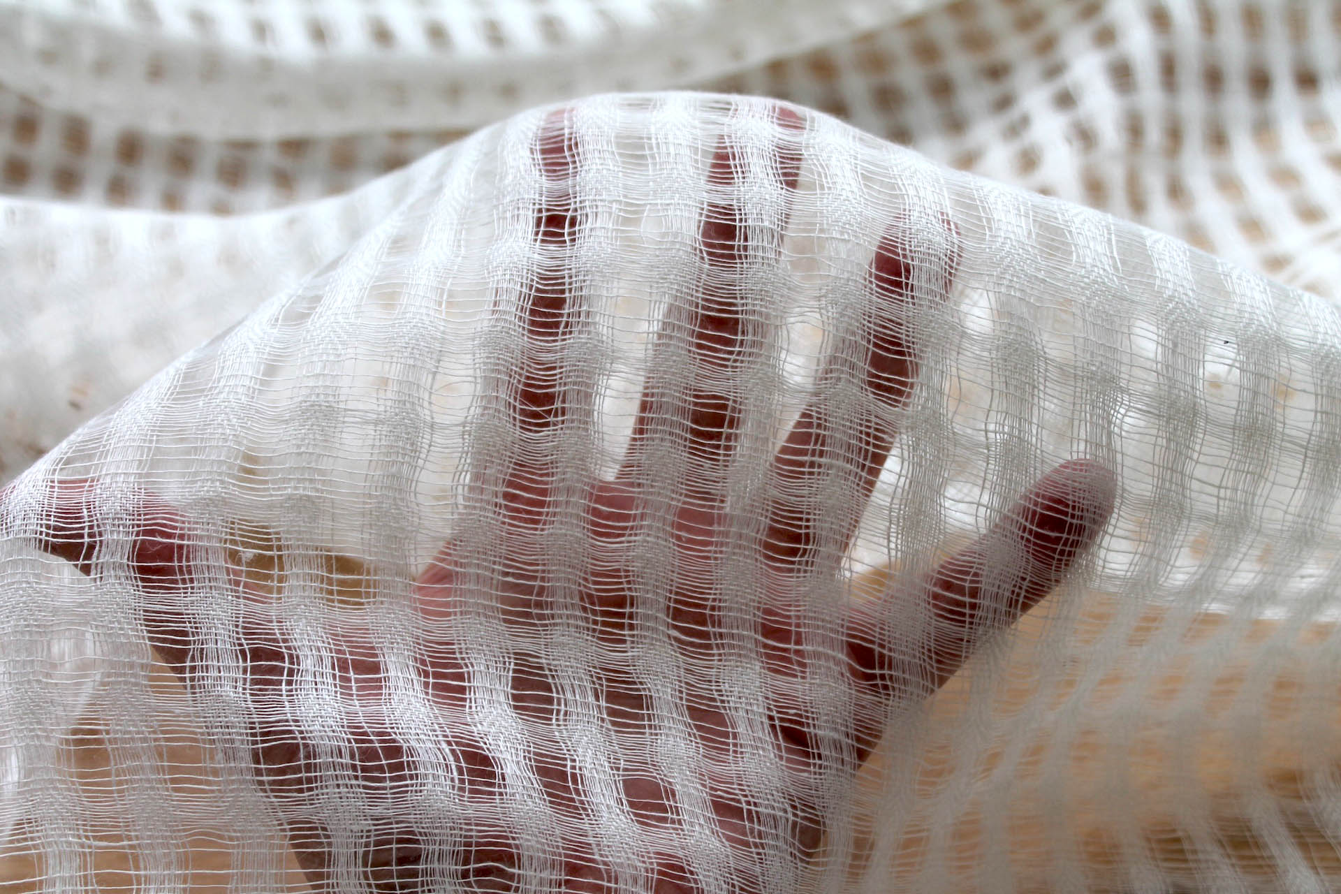 Sheer Grid Mesh Weave Linen - Ivory fabric, image 3 of 5