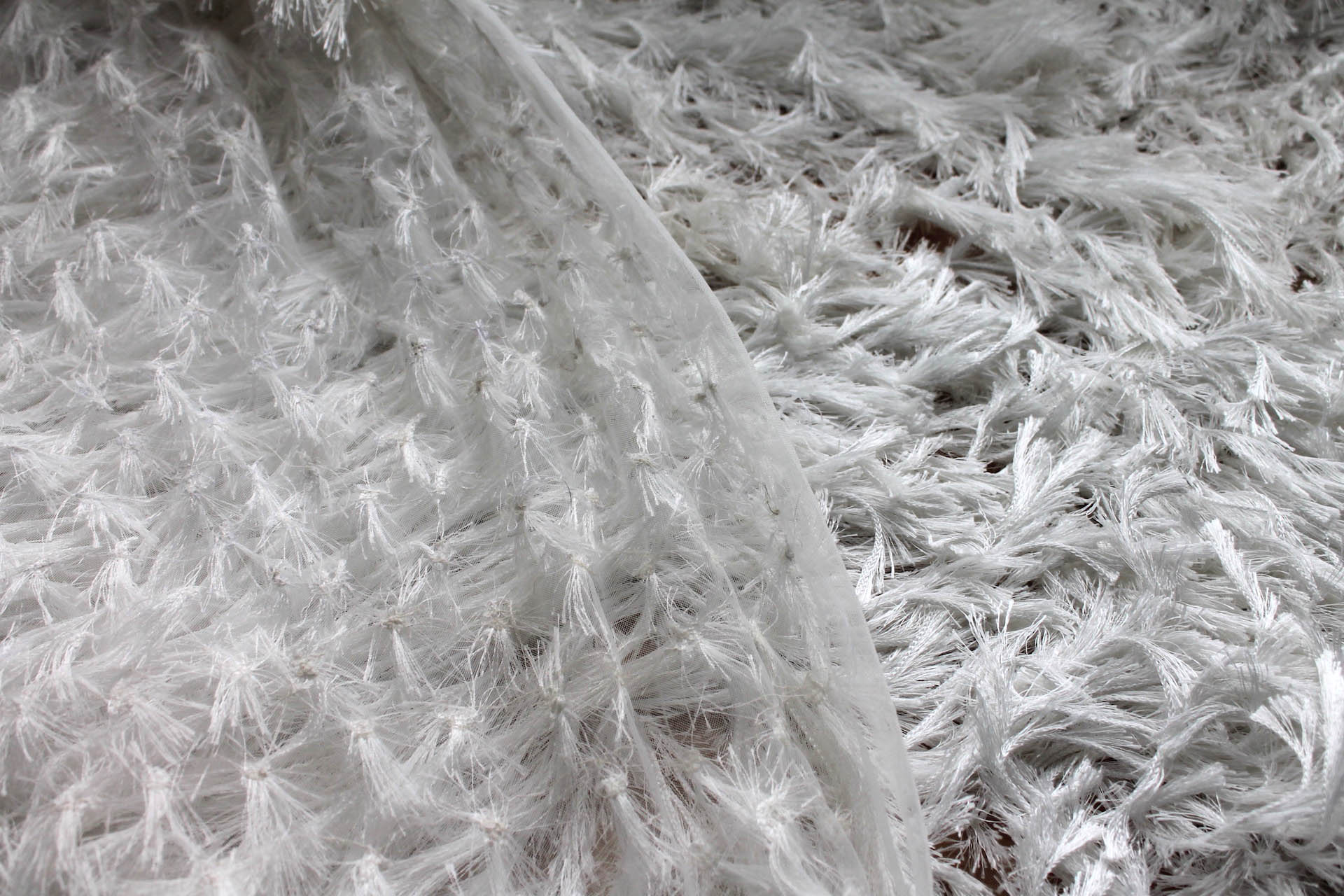"Faux Feather" Viscose Fringing on Tulle - Ivory fabric, image 7 of 8