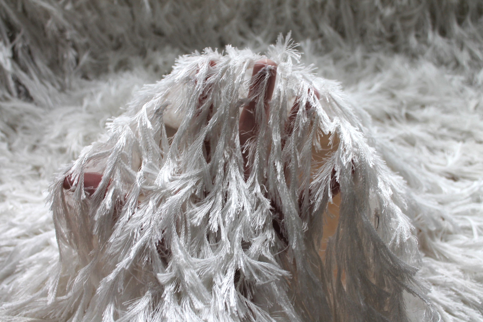"Faux Feather" Viscose Fringing on Tulle - Ivory fabric, image 8 of 8