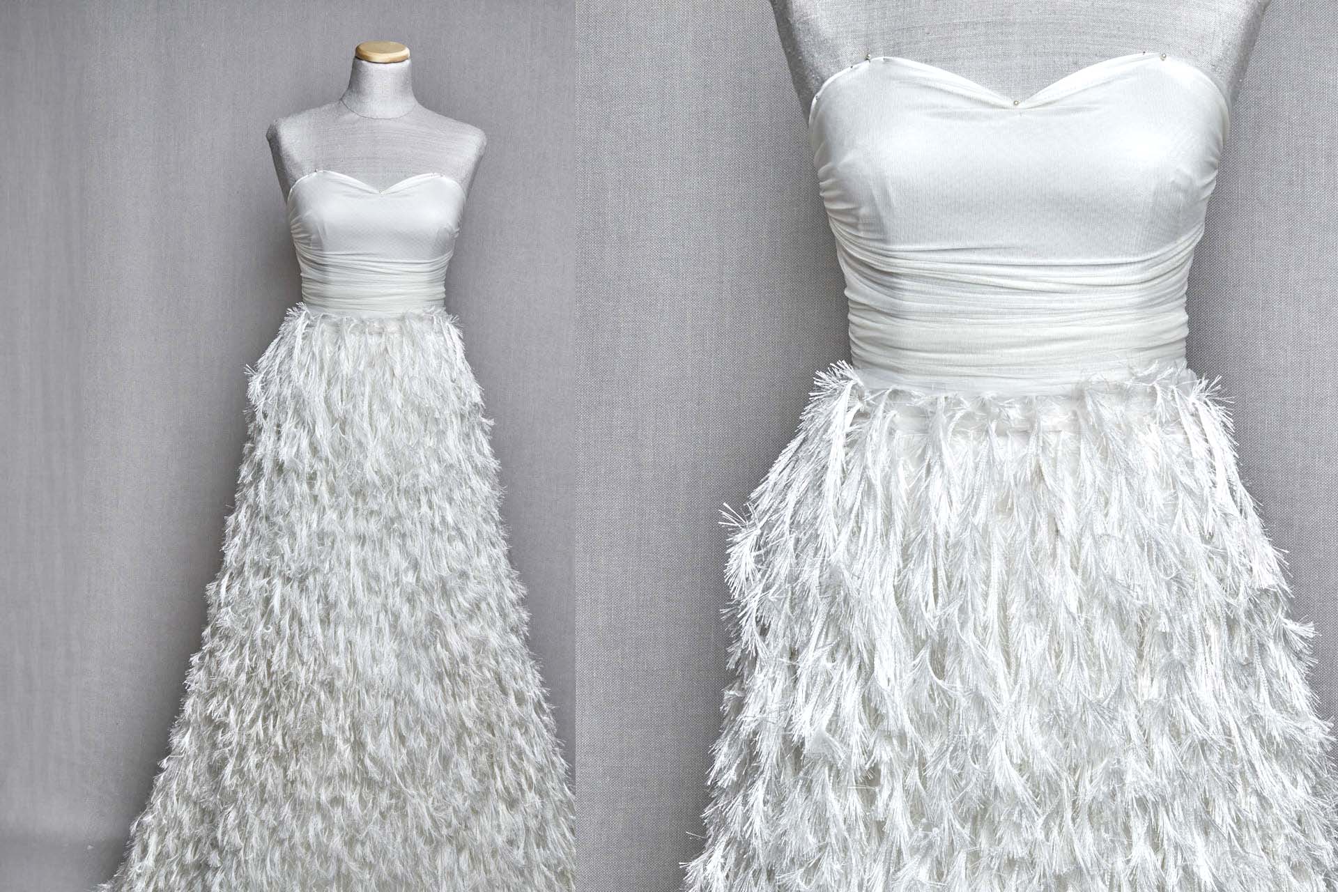 "Faux Feather" Viscose Fringing on Tulle - Ivory fabric, image 5 of 8