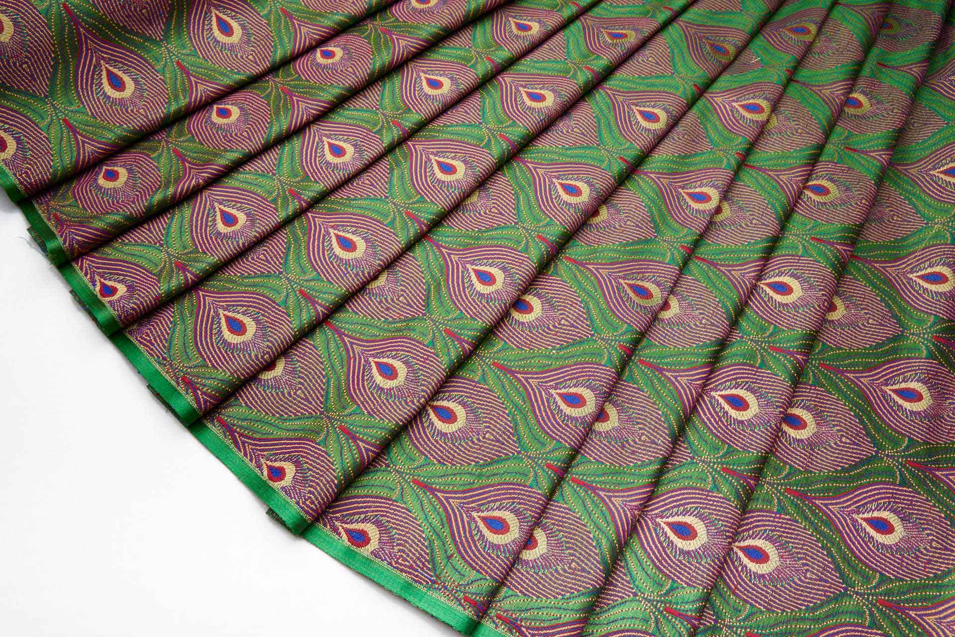 Peacock Banaras Brocade - Green fabric