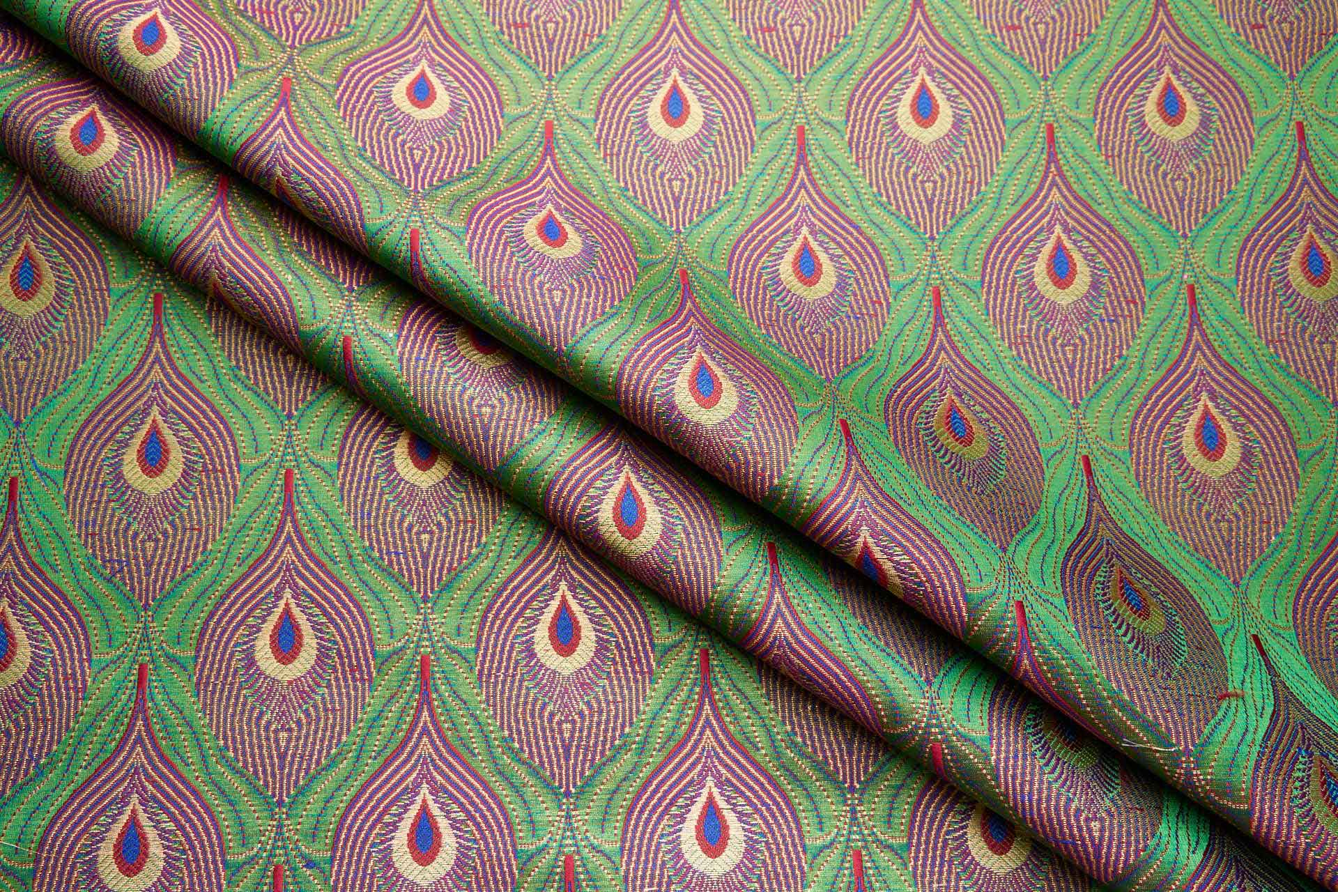 Peacock Banaras Brocade - Green fabric, image 6 of 11