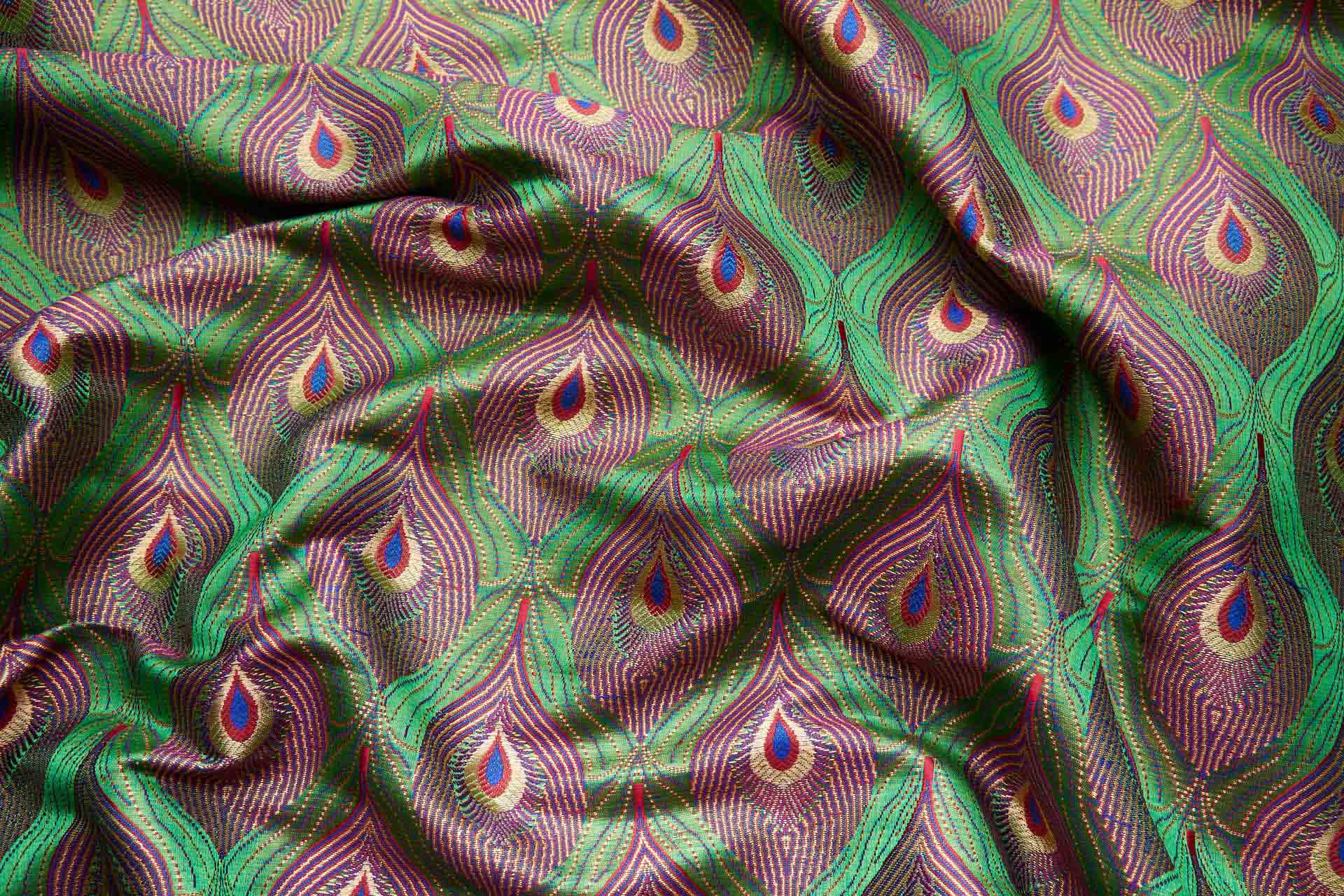 Peacock Banaras Brocade - Green fabric, image 9 of 11
