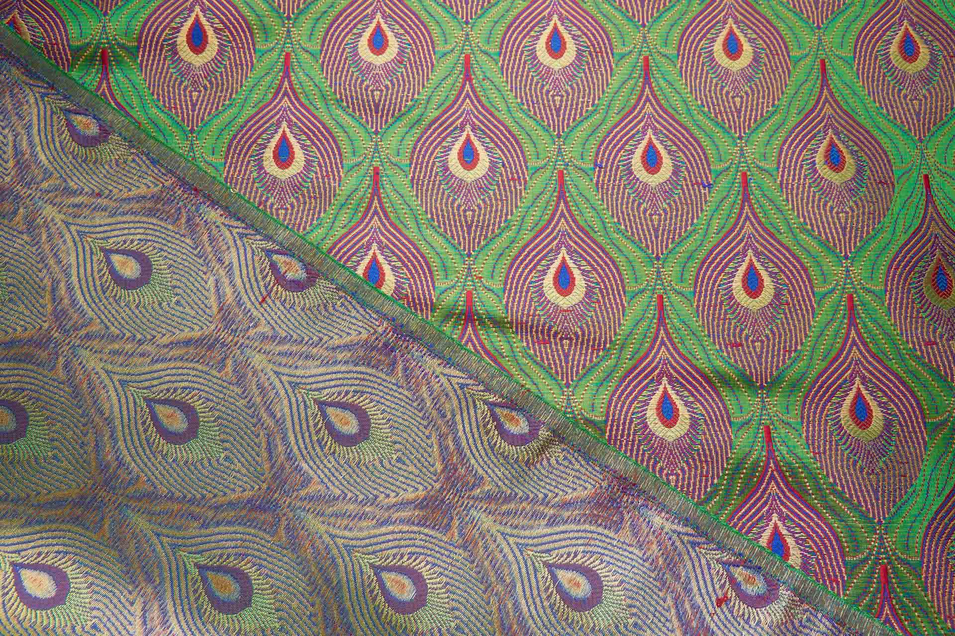 Peacock Banaras Brocade - Green fabric, image 3 of 11