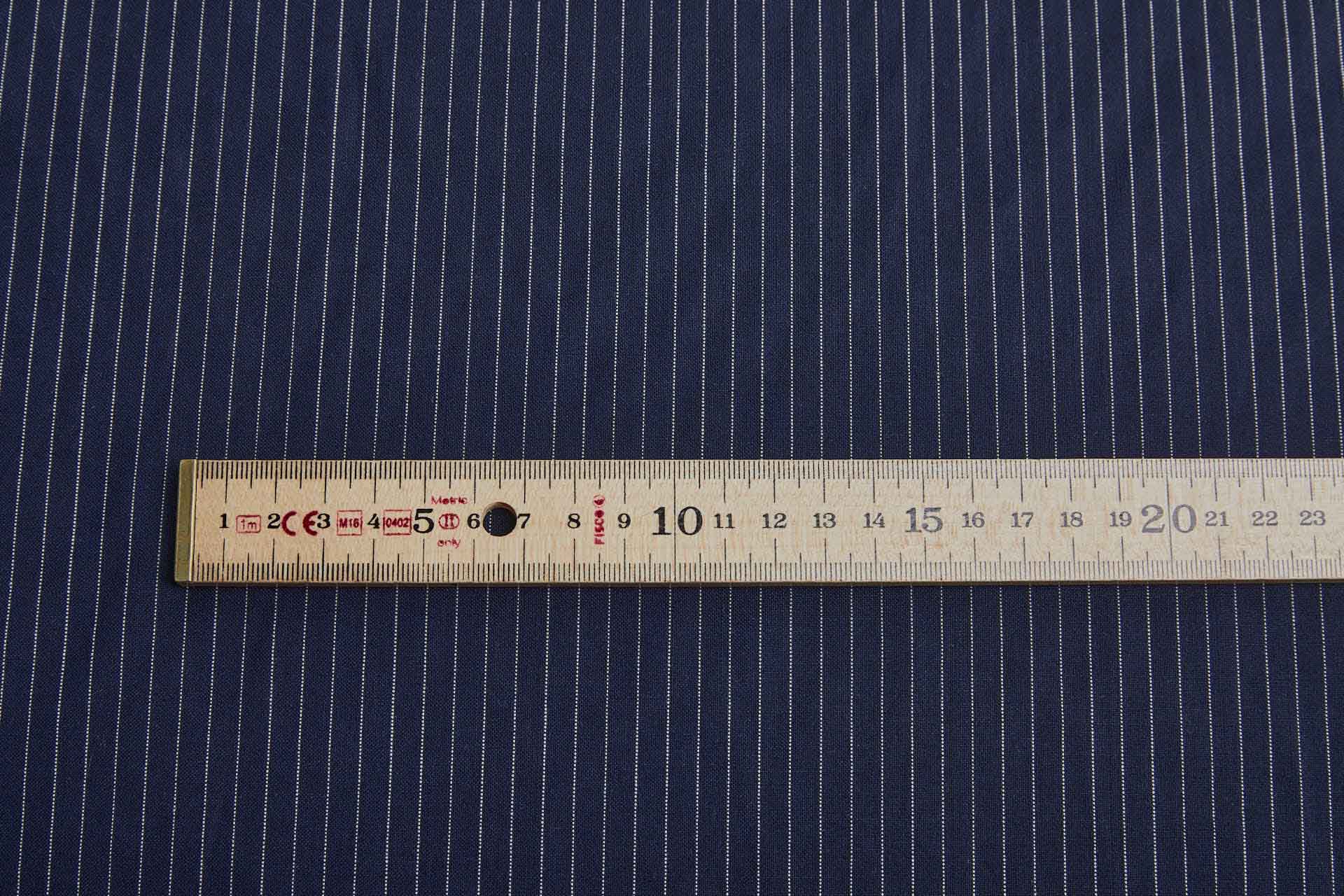 Fine Wool Pencil Stripe Suiting in Navy with Cream Pinstripe fabric, image 4 of 9