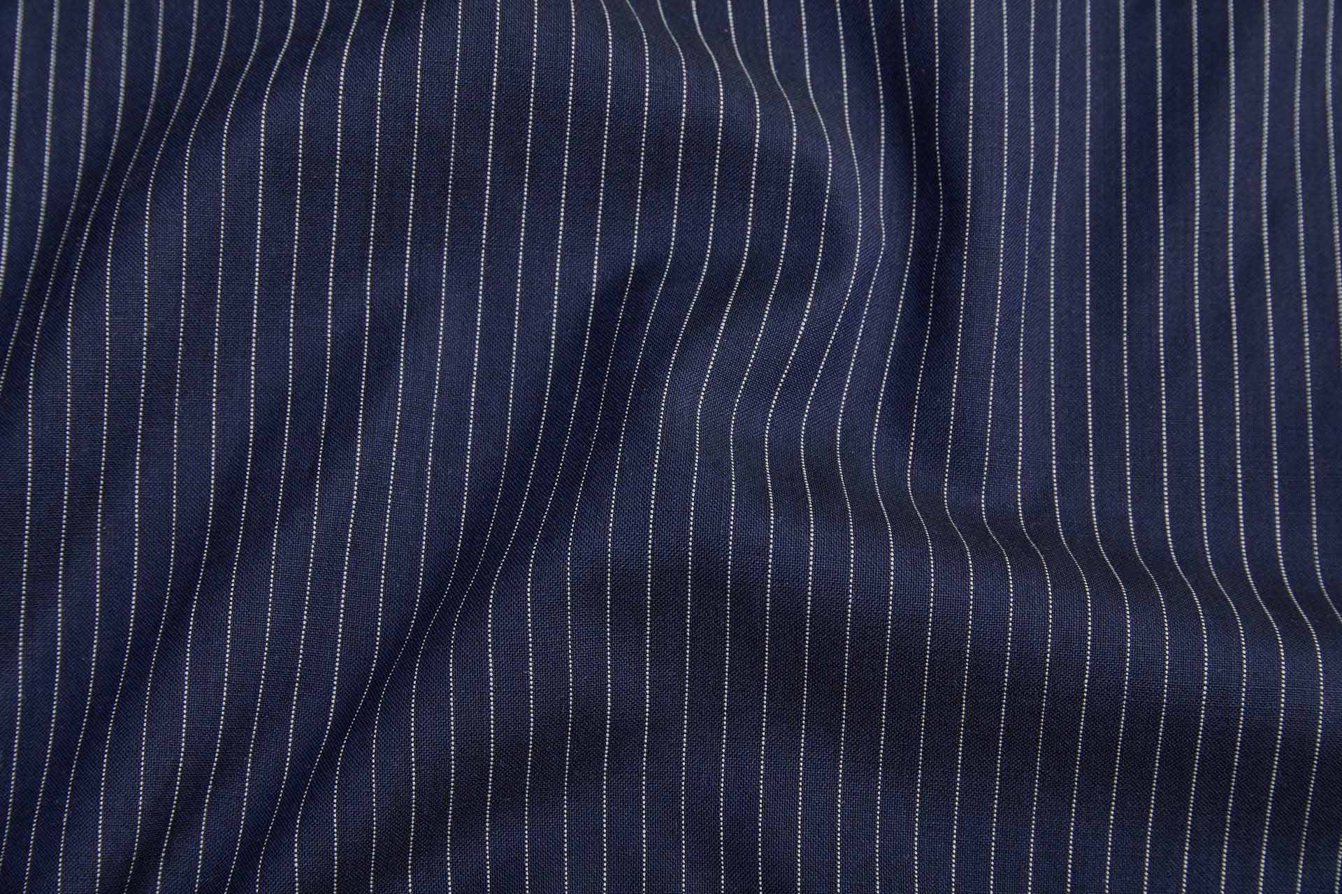 Fine Wool Pencil Stripe Suiting in Navy with Cream Pinstripe fabric, image 2 of 9